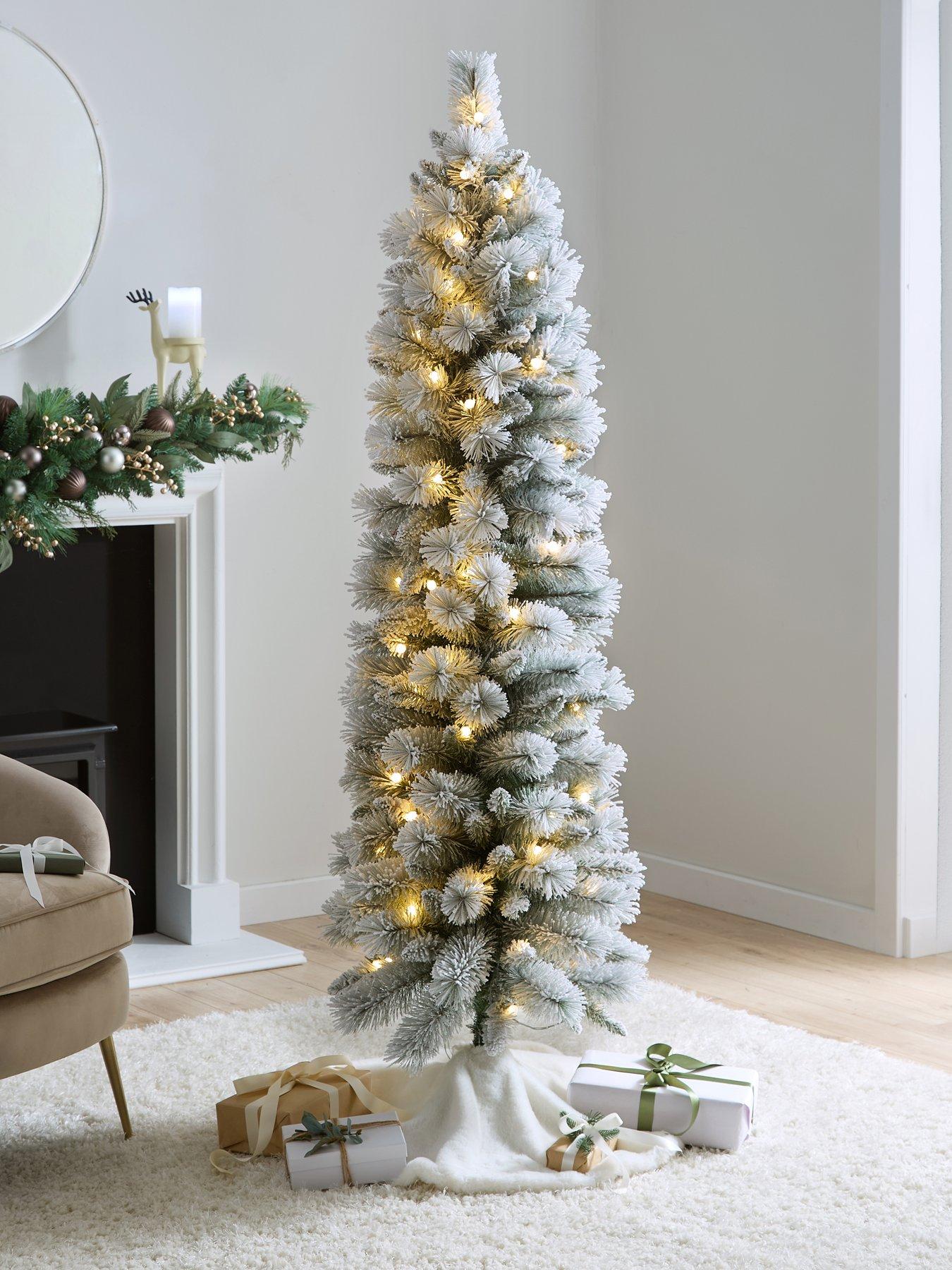 Very Home 6ft Prelit Flocked Pencil Tree with Dual Colour Multifunction Twinkling Lights