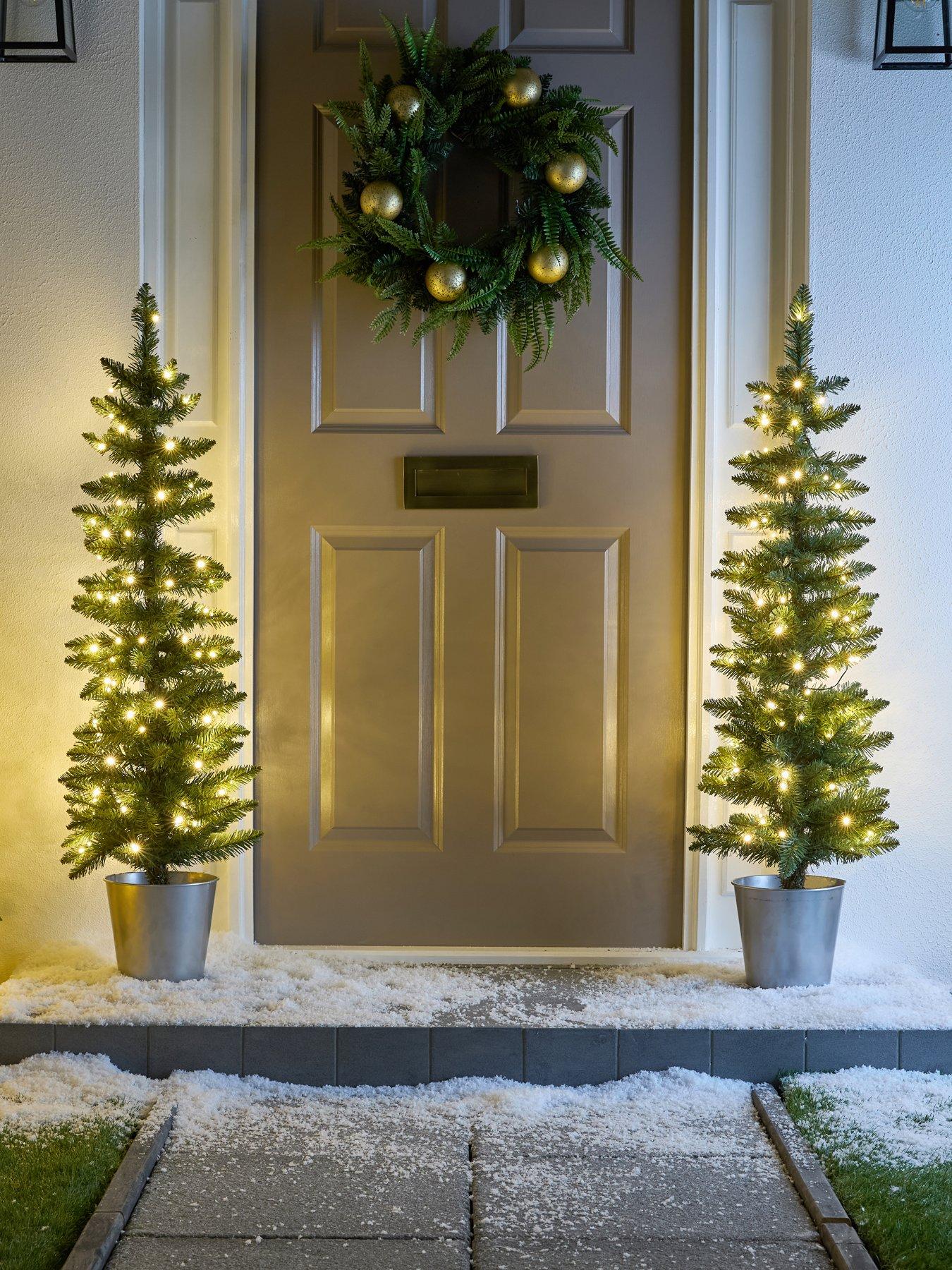 Very Home Set of 2 Pre Lit Porch Christmas Trees - 4ft