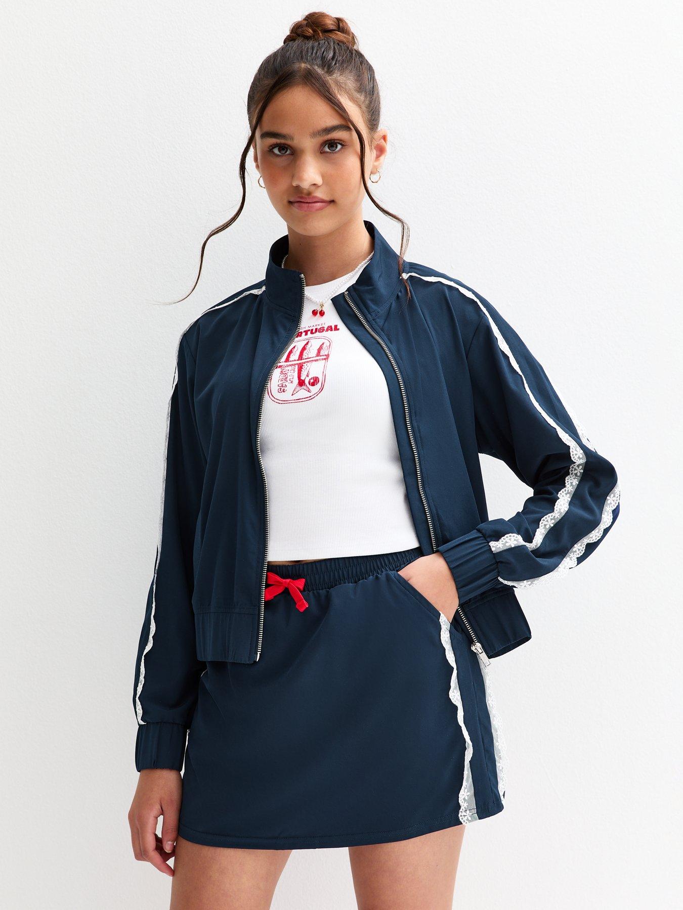 undefined Girls Lace Side Stripe Mini Skirt - Navy