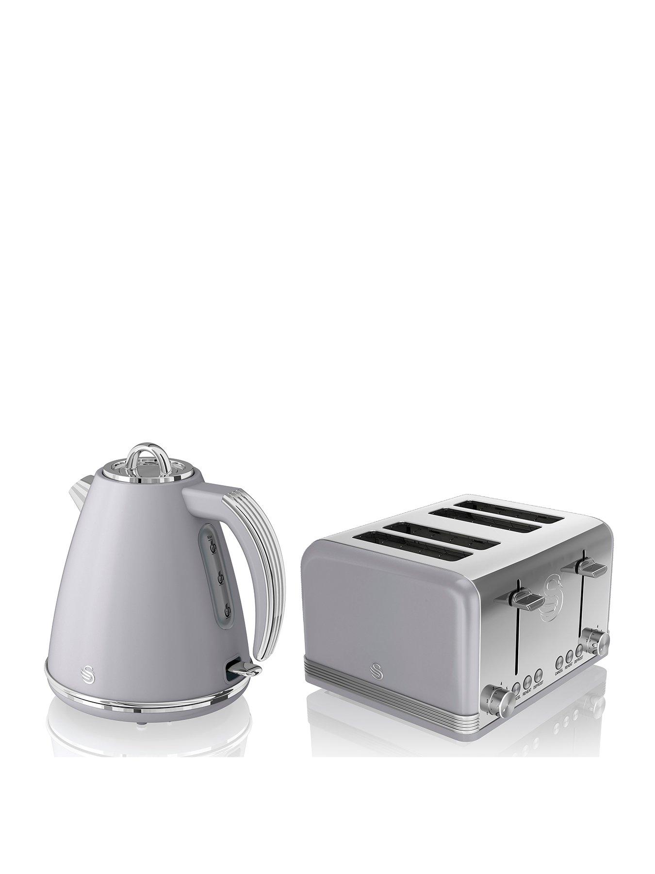 Image 1 of 5 of Swan EEJB184 Retro Style 4 Slice Toaster and Jug Kettle Set - Grey
