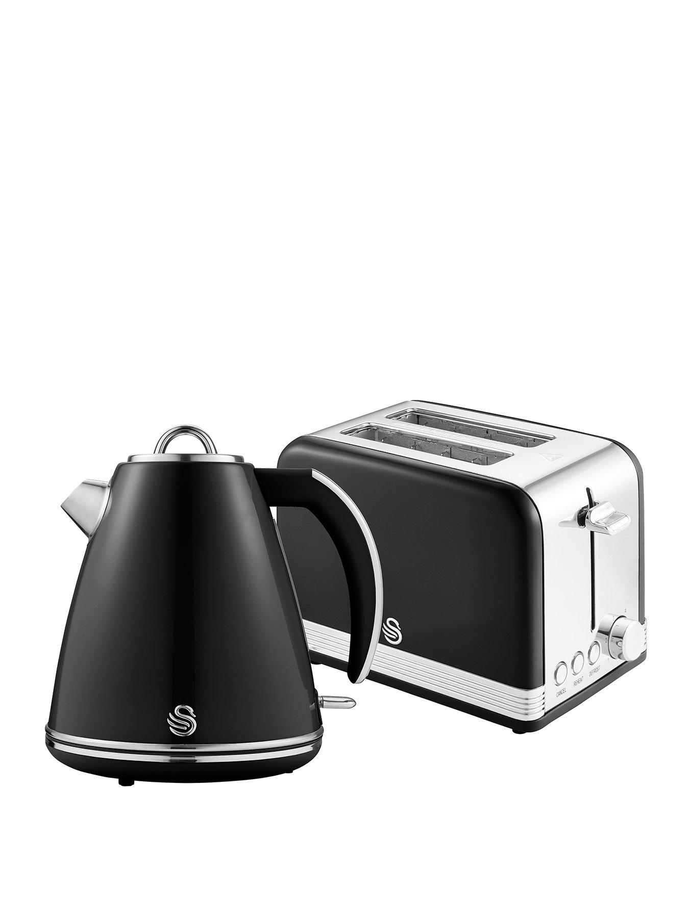 Image 1 of 6 of Swan EEJB293 Retro Style 2-Slice Toaster and Jug Kettle Set -Black