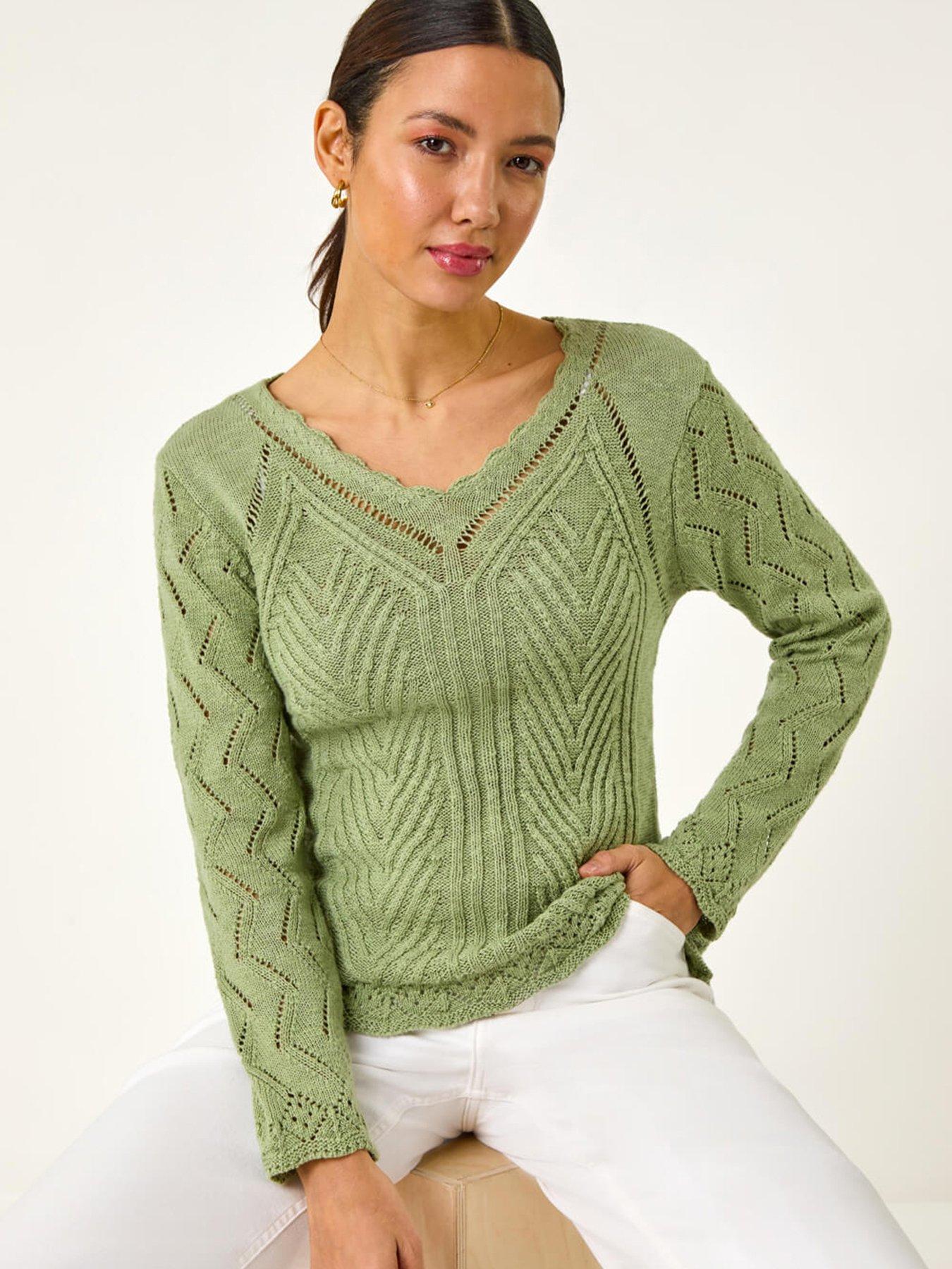 Roman Scallop Detail Knit Jumper - Green