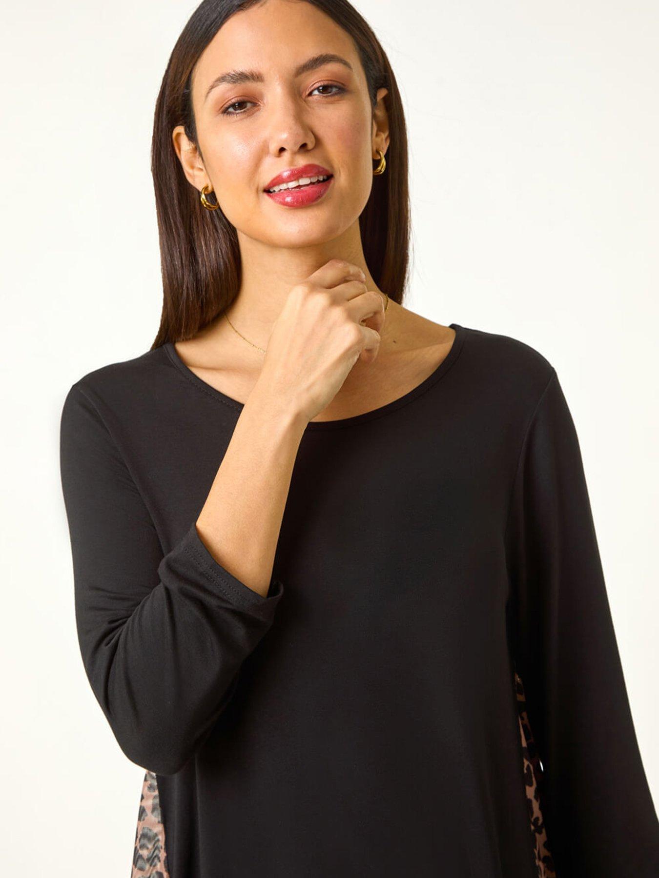 roman-animal-print-mesh-hem-tunic-naturaloutfit