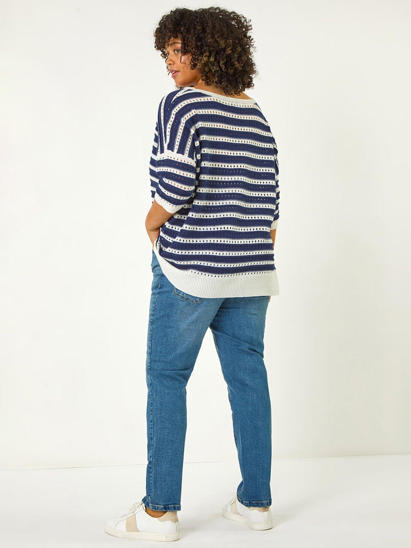 roman-curve-crochet-stripe-knit-top-navystillFront