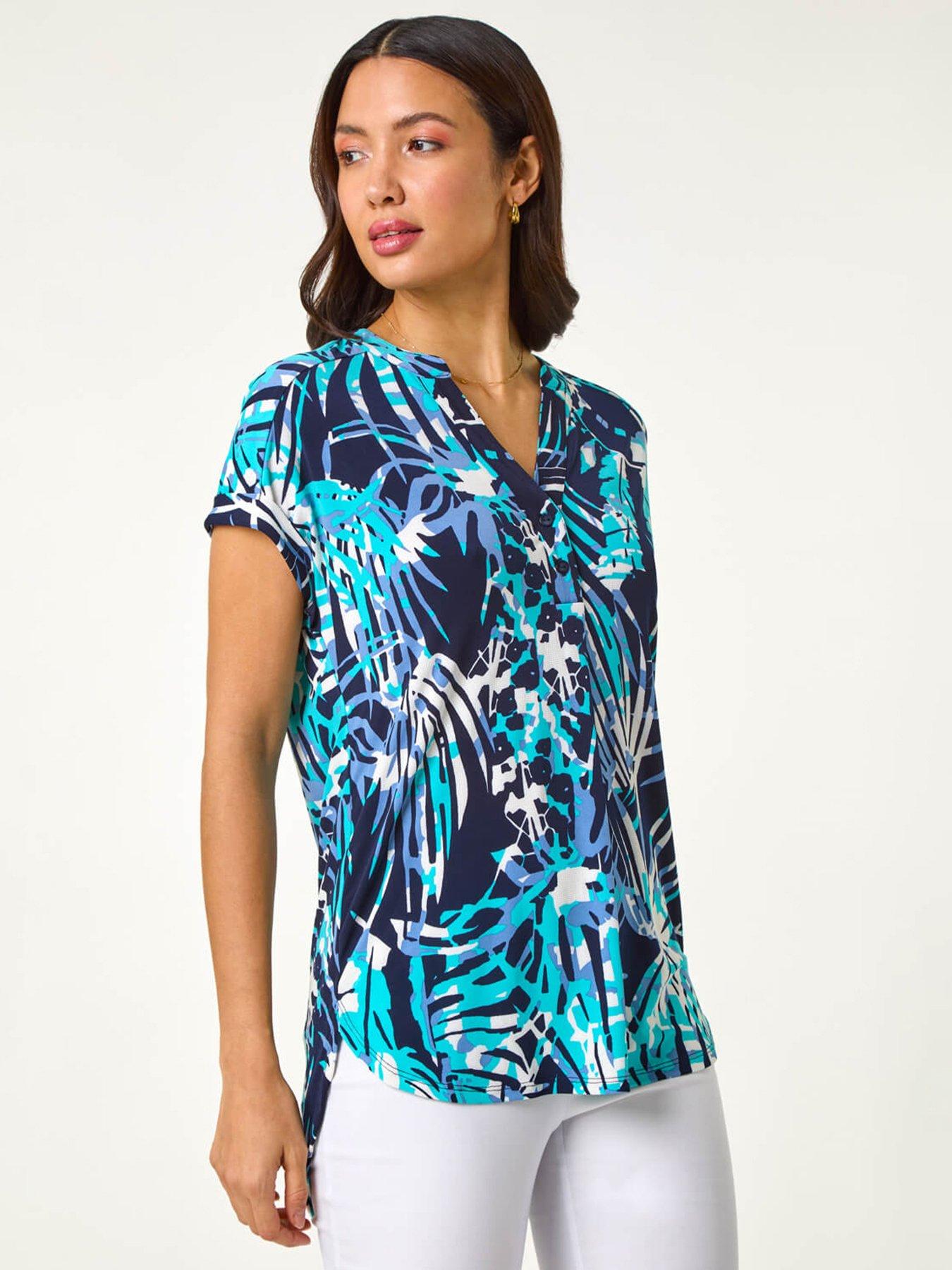 Image 1 of 5 of Roman Textured Abstract Print Top - Blue