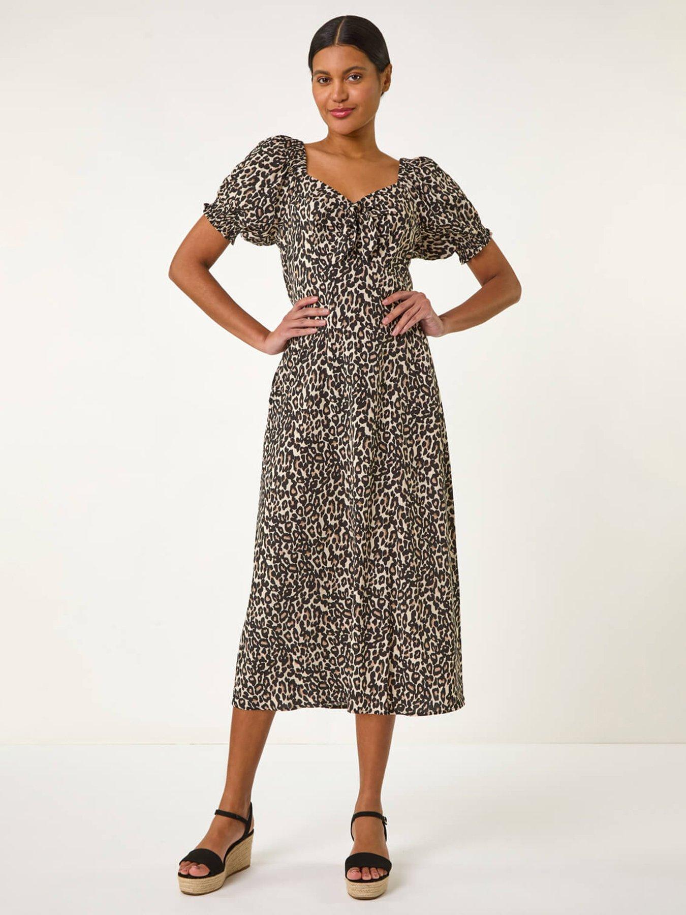 roman-animal-print-ruched-dress-blackfront