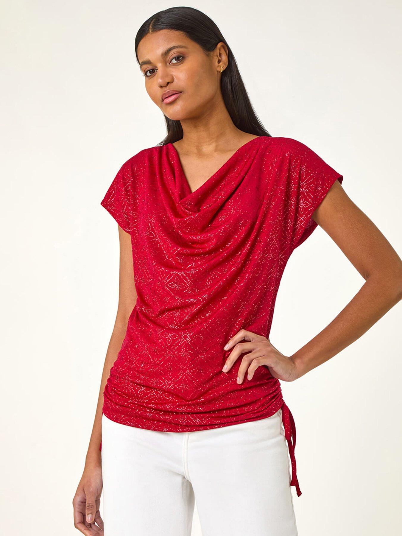 roman-sparkle-cowl-neck-tie-side-top-redfront