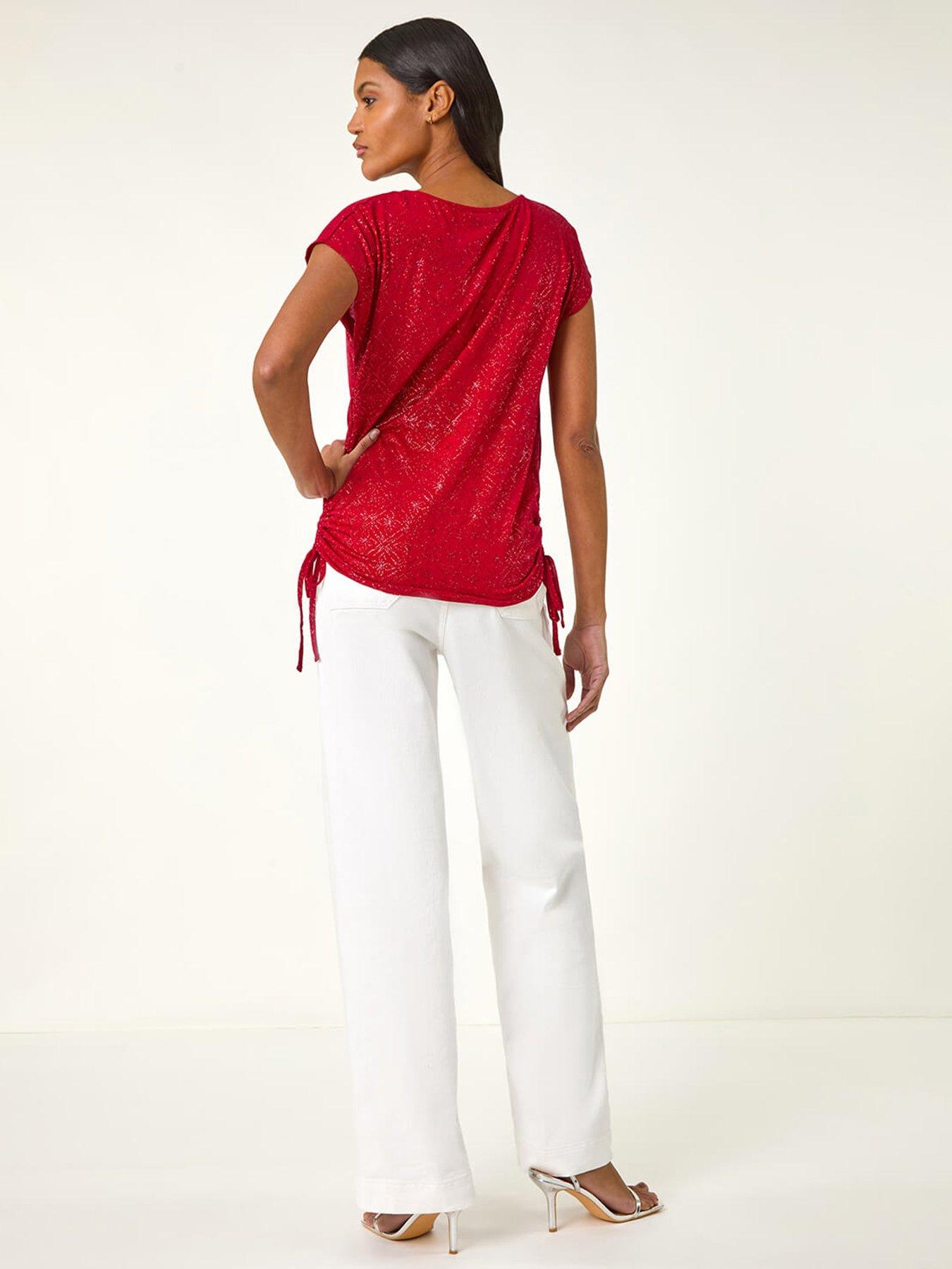 roman-sparkle-cowl-neck-tie-side-top-redstillFront