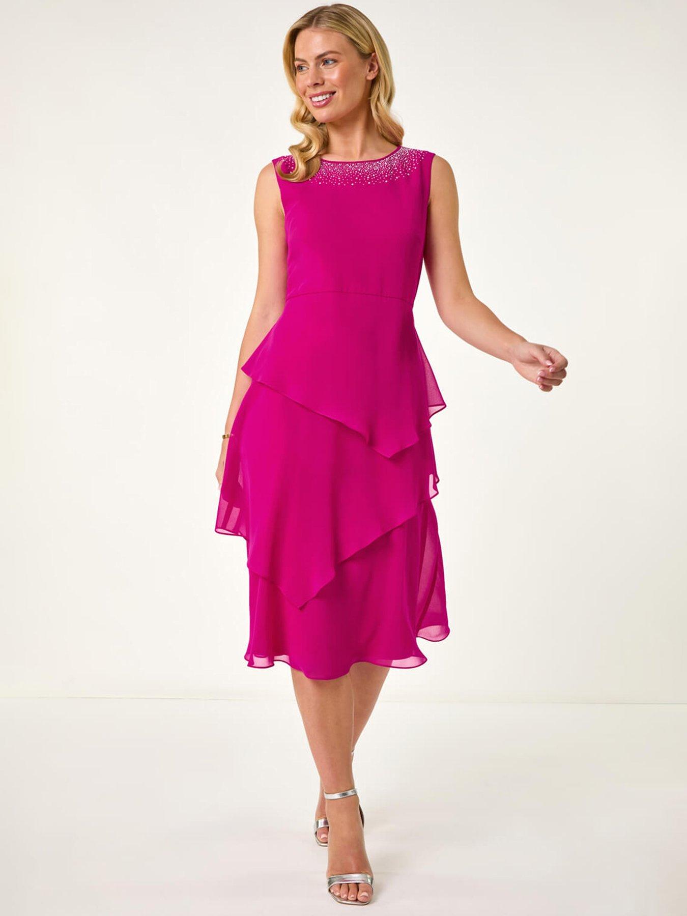 Roman Petite Overlay Midi Dress - Pink