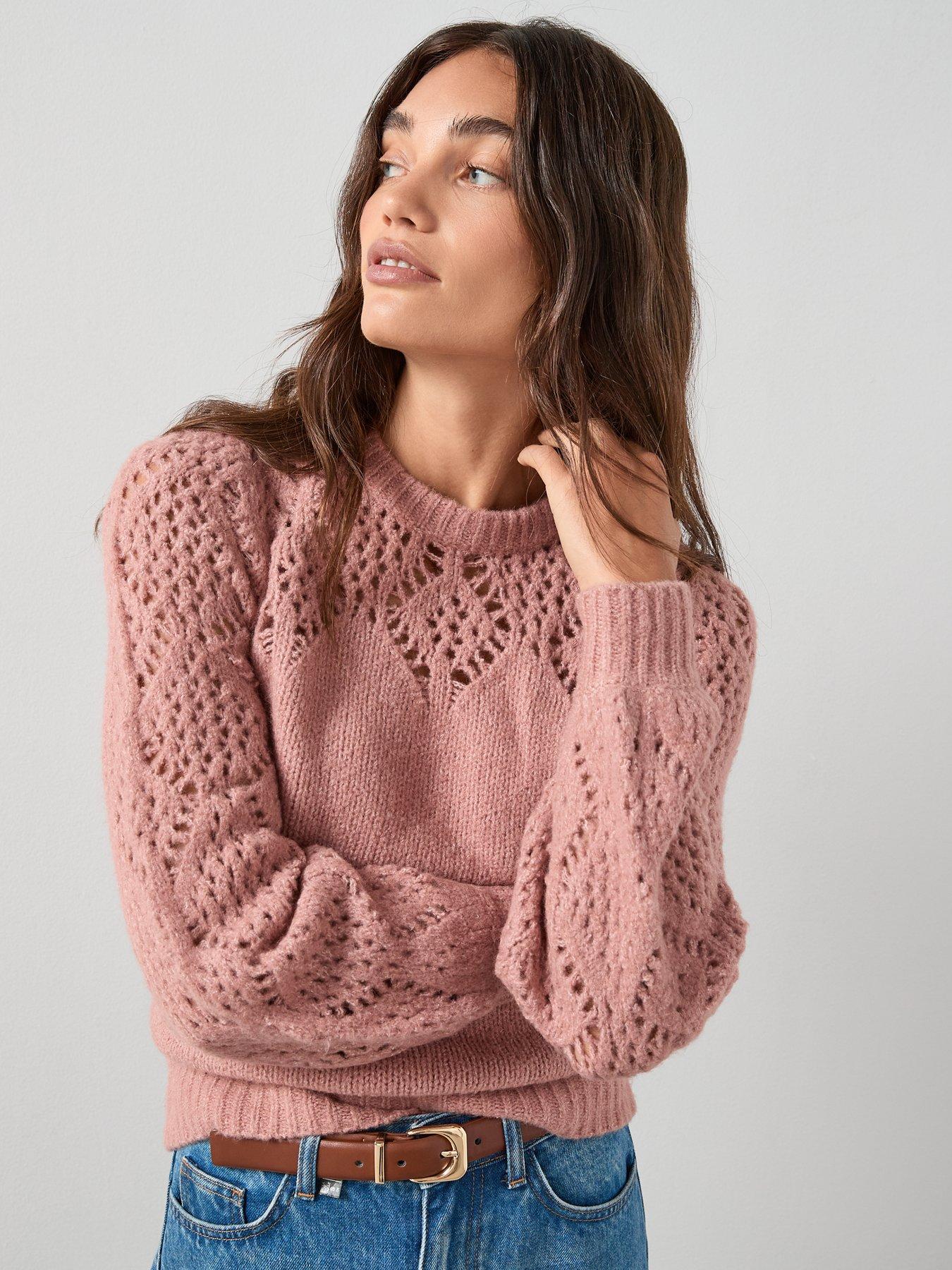 The Very Collection Crew Neck Open Stitch Long Sleeve Jumper - Pink