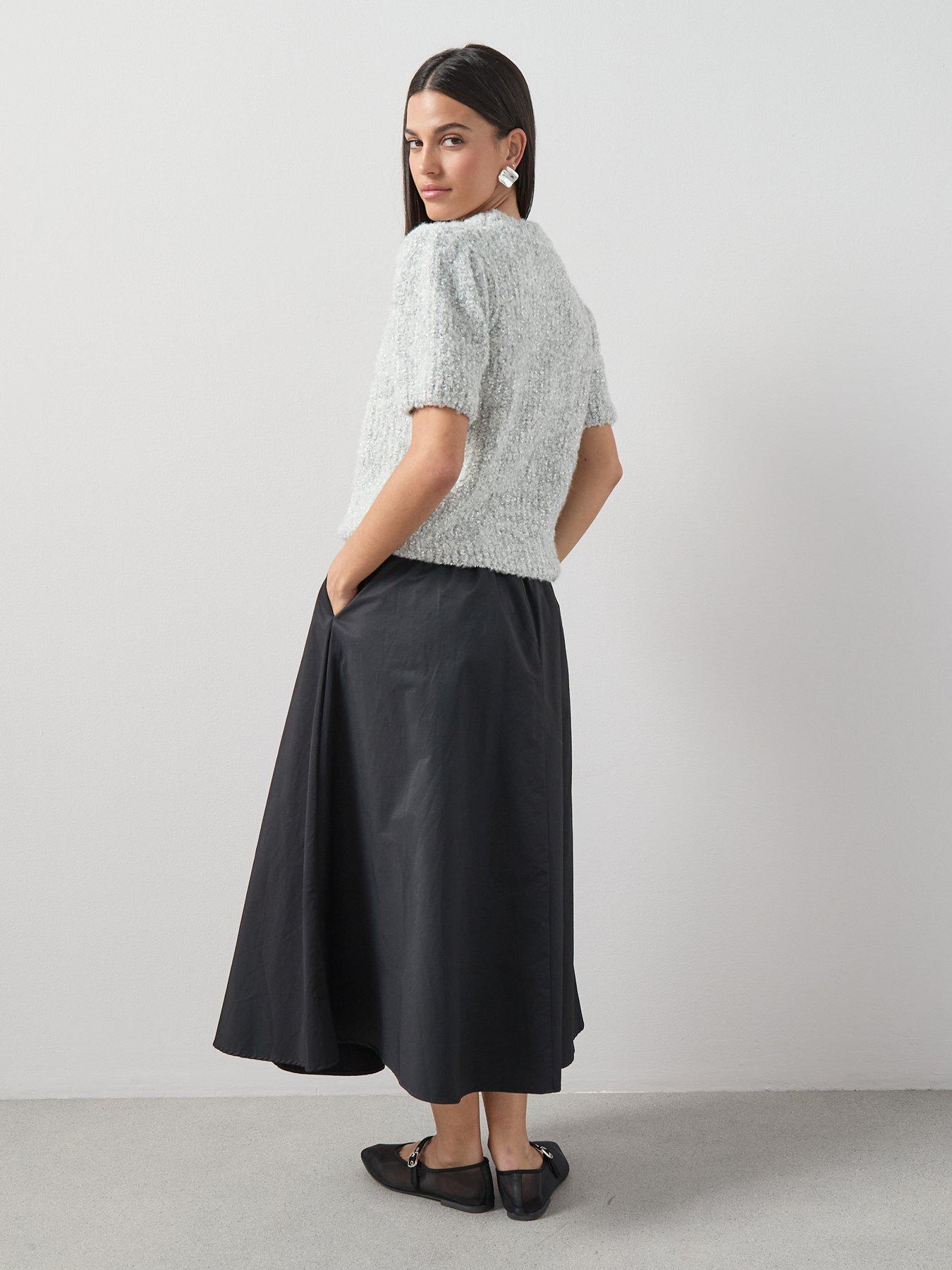 the-very-collection-short-sleeve-boucle-jumper-with-organza-bow-greystillFront