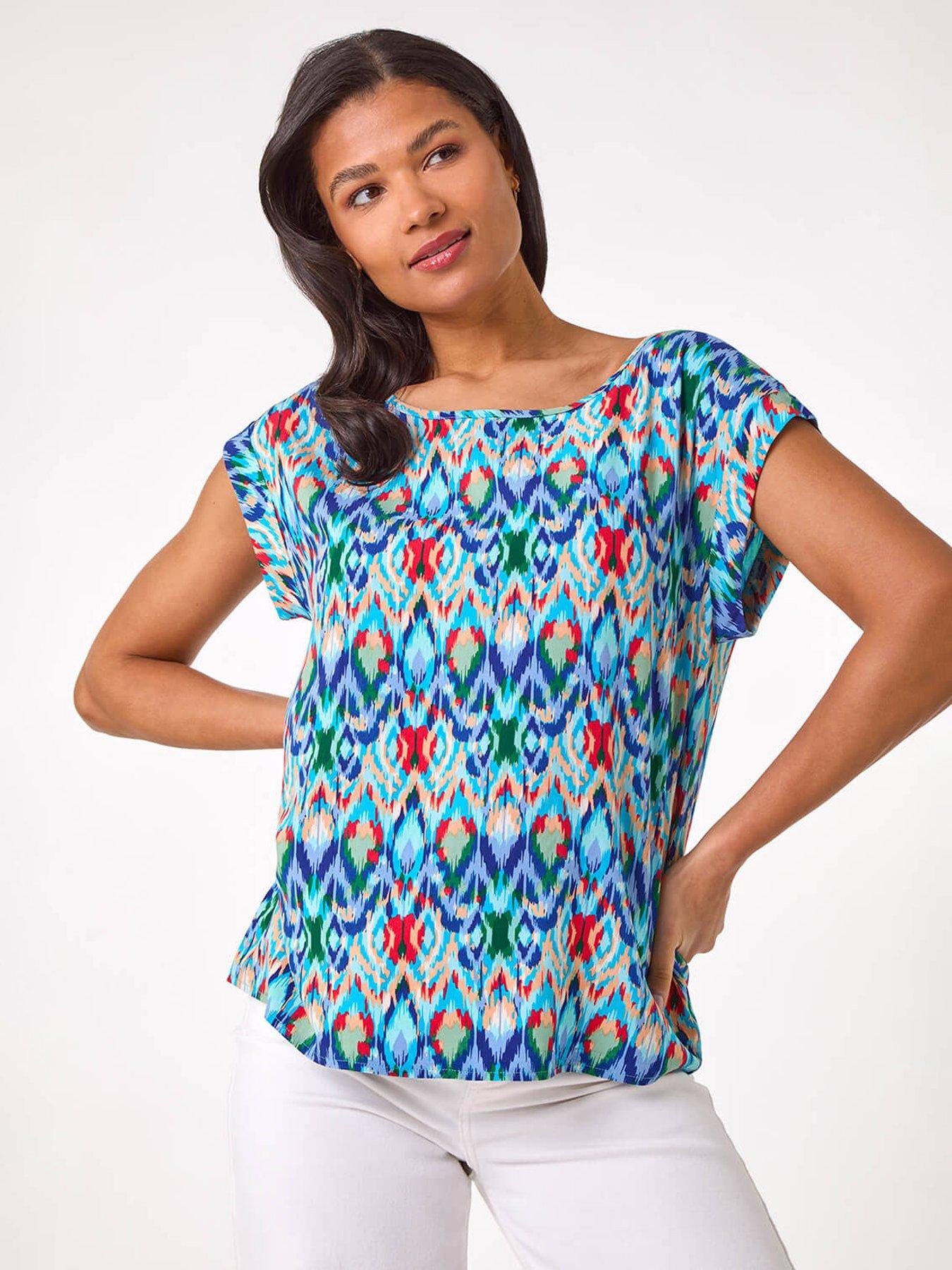 Roman Abstract Print Shell Top - Blue