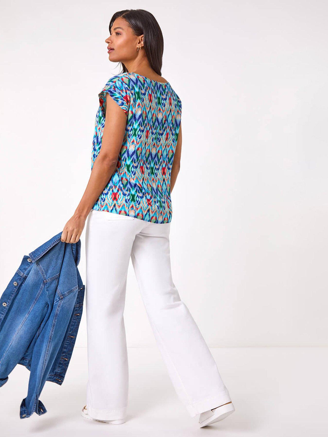 Image 2 of 5 of Roman Abstract Print Shell Top - Blue