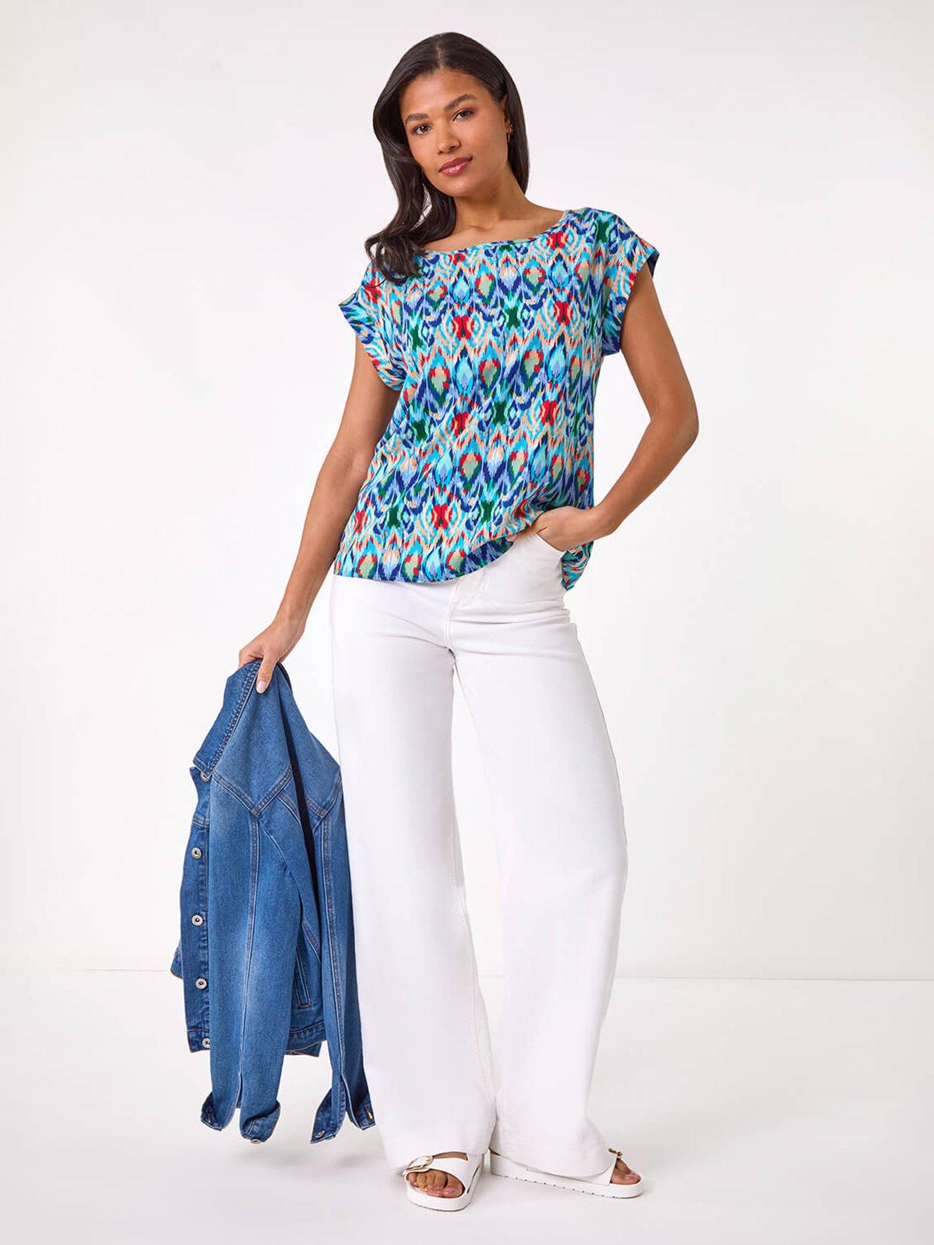 Image 3 of 5 of Roman Abstract Print Shell Top - Blue