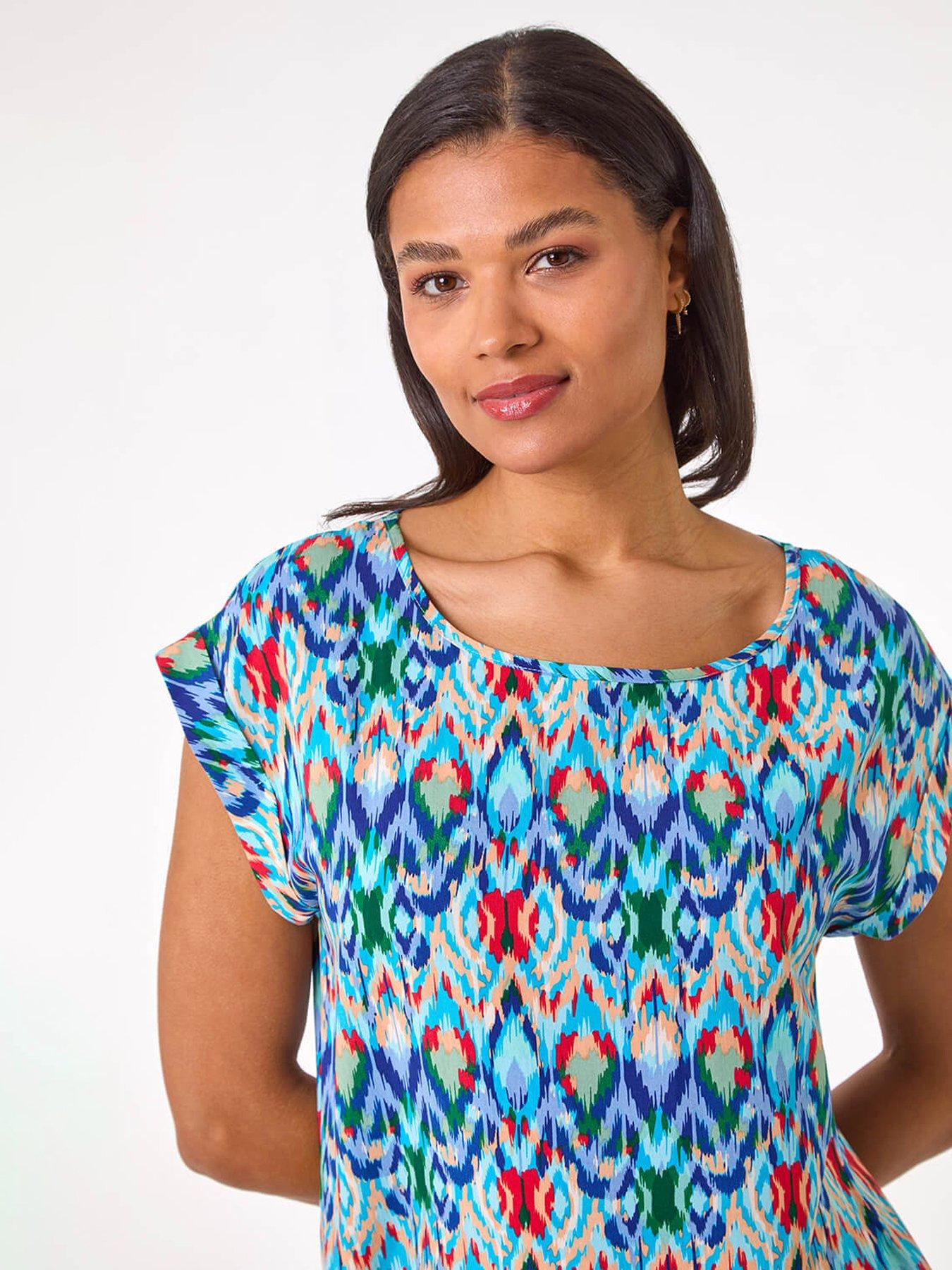 Image 4 of 5 of Roman Abstract Print Shell Top - Blue