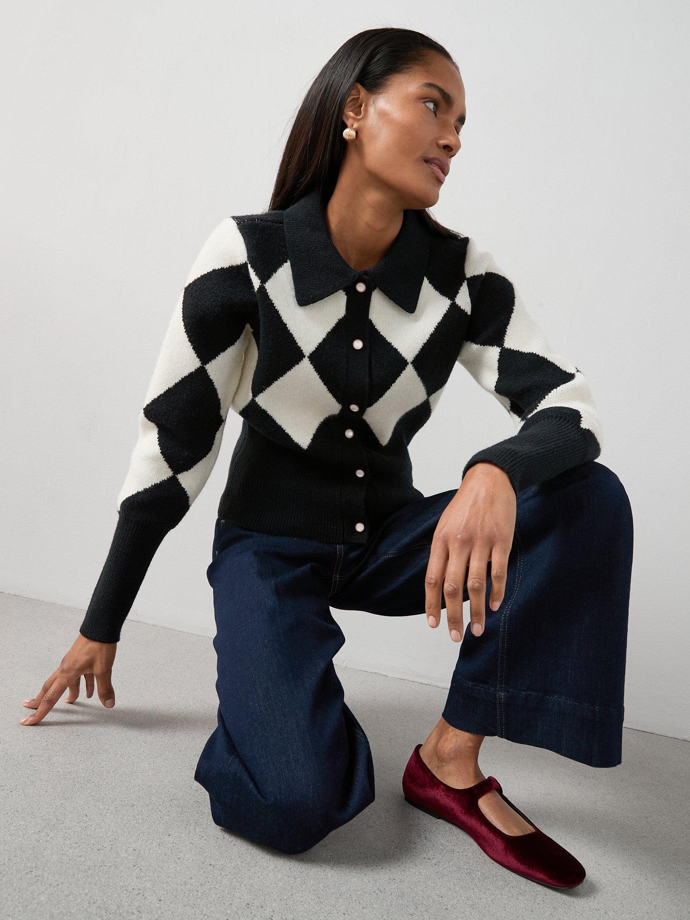 the-very-collection-collared-neck-argyle-cardigan-blackmultioutfit
