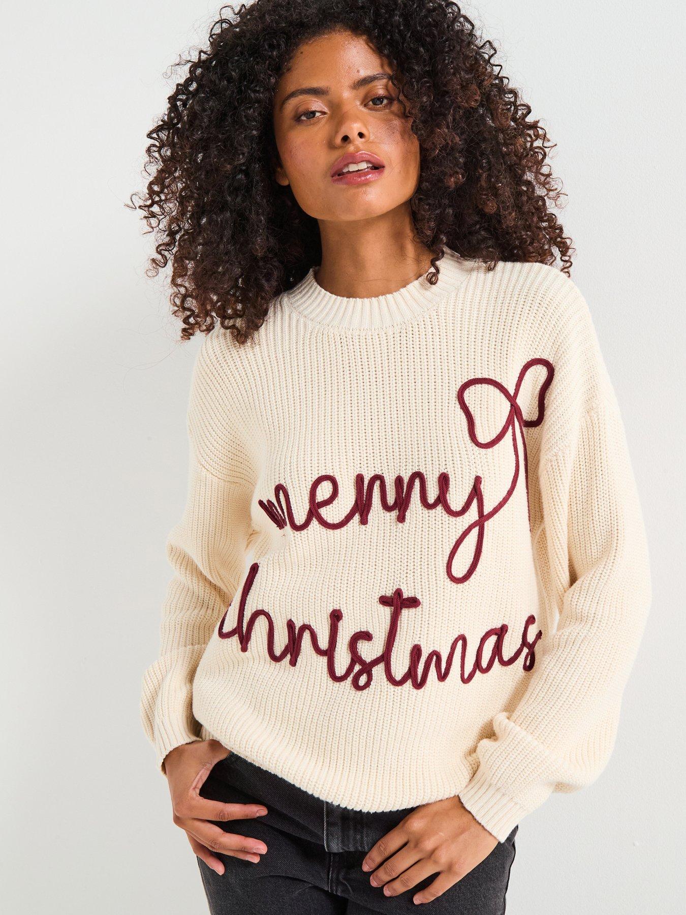 The Very Collection Cotton Rich Crew Neck Christmas Jumper Cream