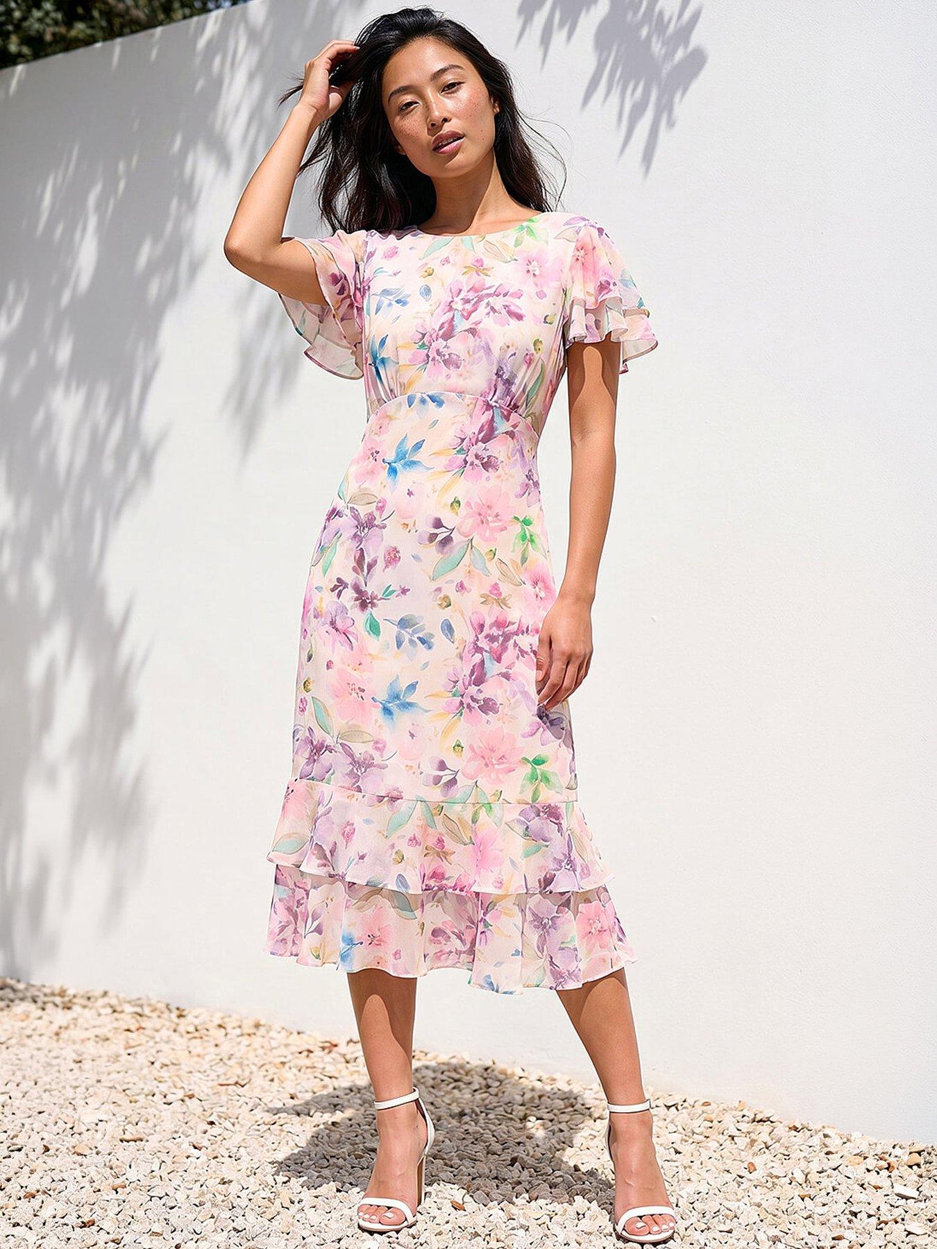 Roman Petite Floral Double Frill Dress - Pink