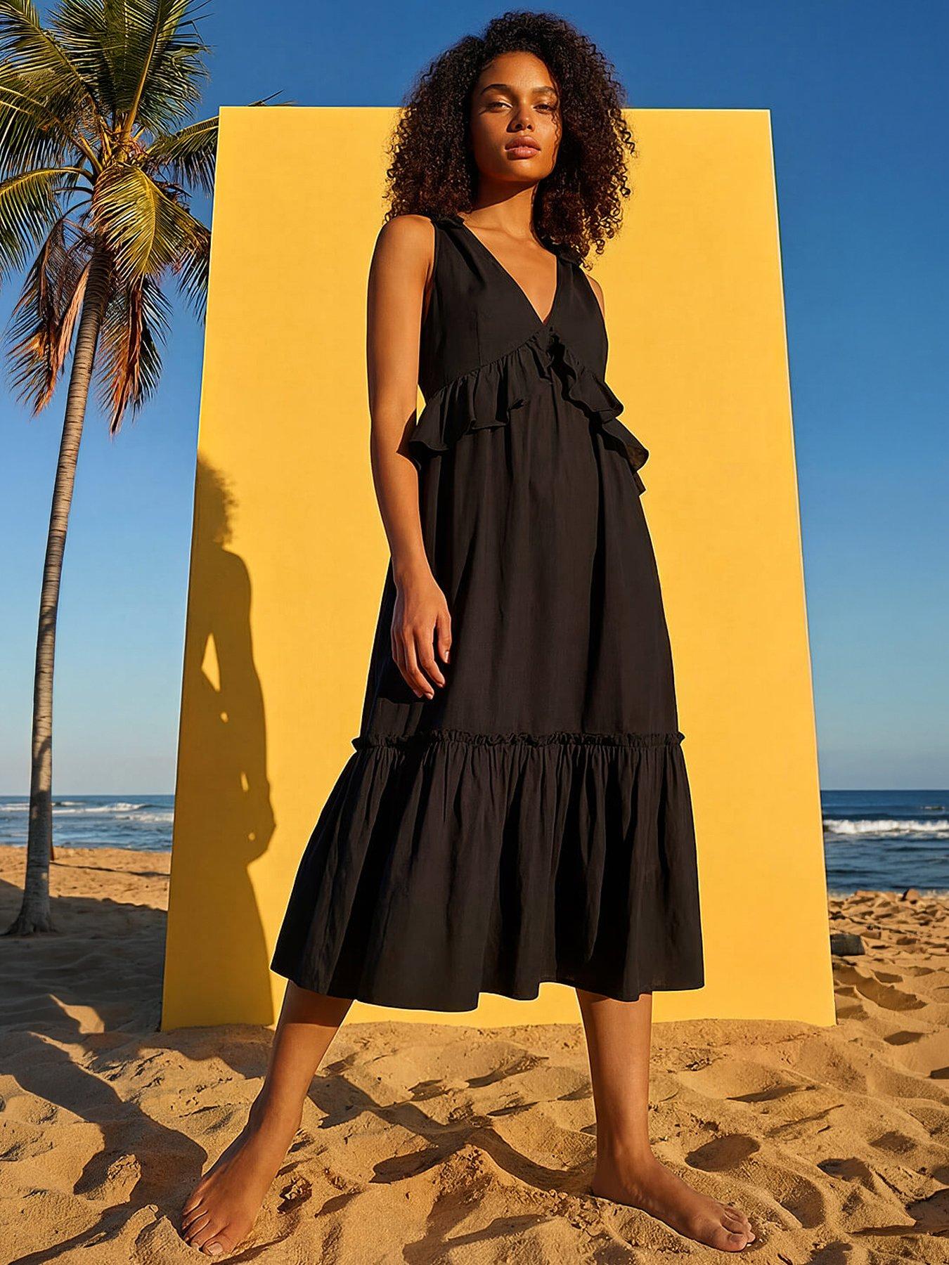 roman-bow-detail-poplin-midi-dress-black