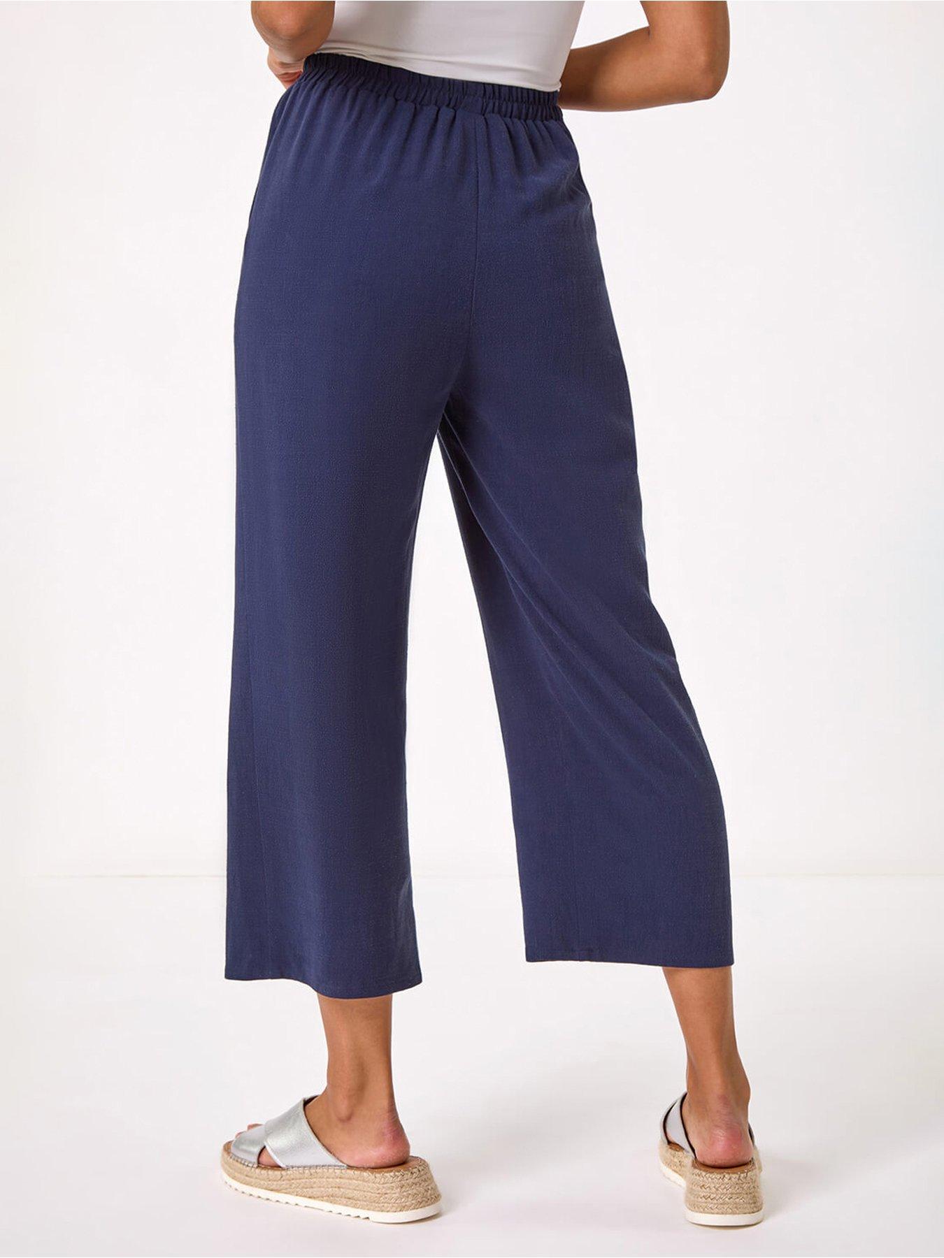 Image 2 of 5 of Roman Cropped Linen Trousers - Navy