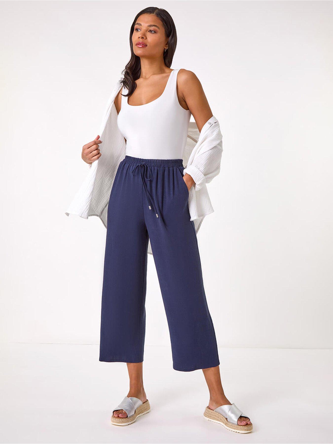 Image 3 of 5 of Roman Cropped Linen Trousers - Navy