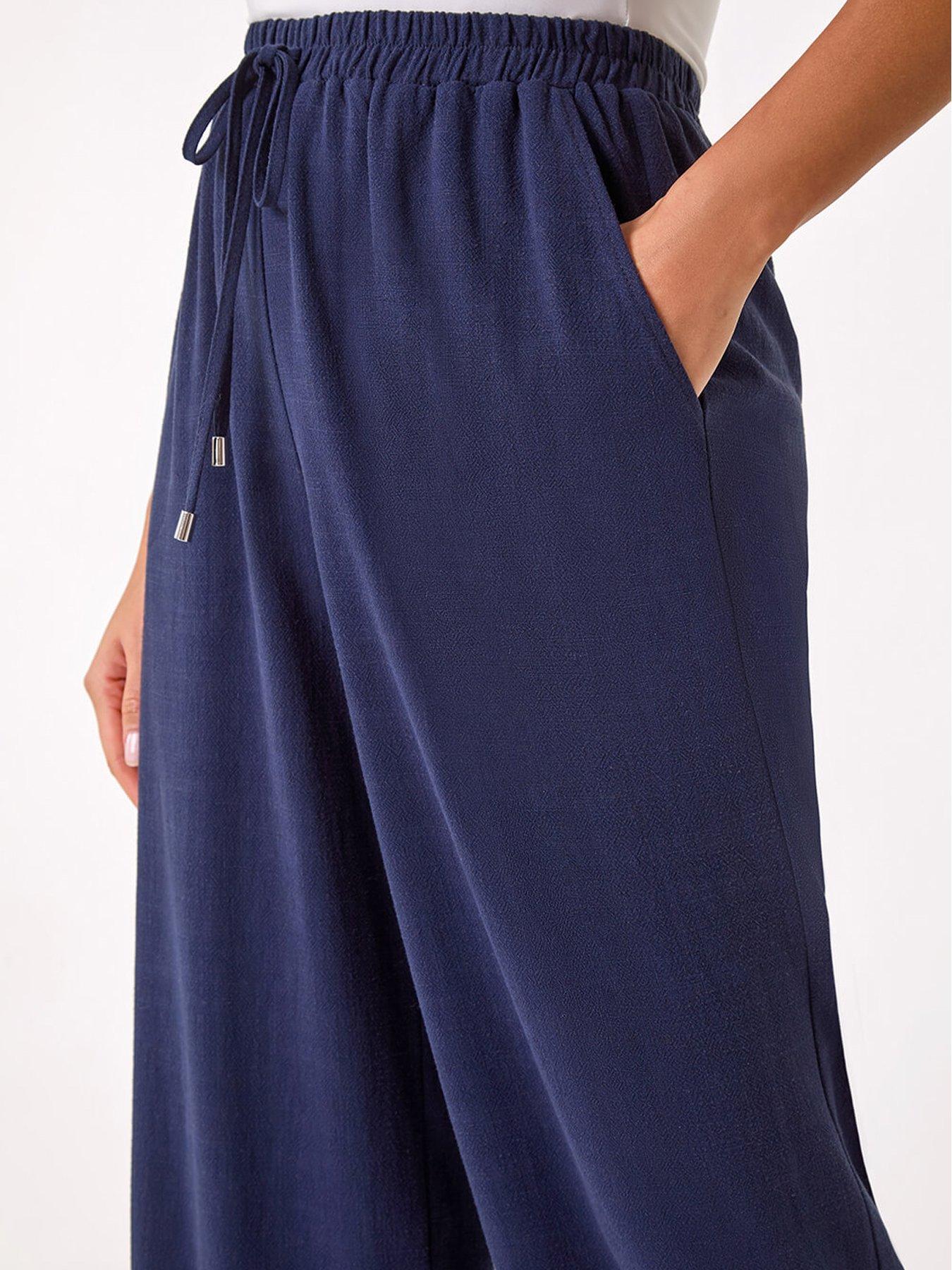 Image 5 of 5 of Roman Cropped Linen Trousers - Navy