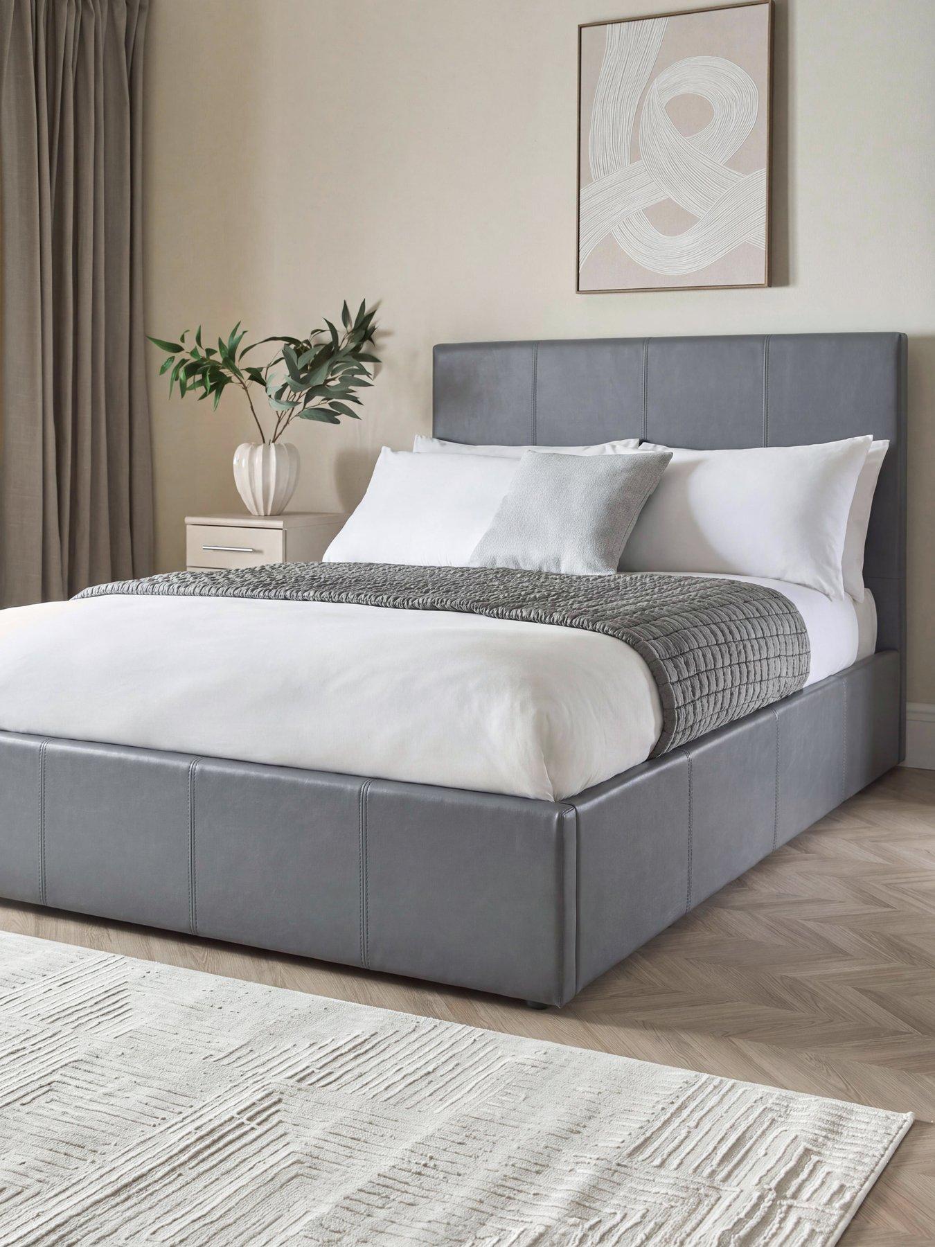 The Very Collection Marston Faux Leather Side Lift Up Storage Ottoman Bed with Mattress Options (Buy and SAVE!) - Grey - FSC® Certified
