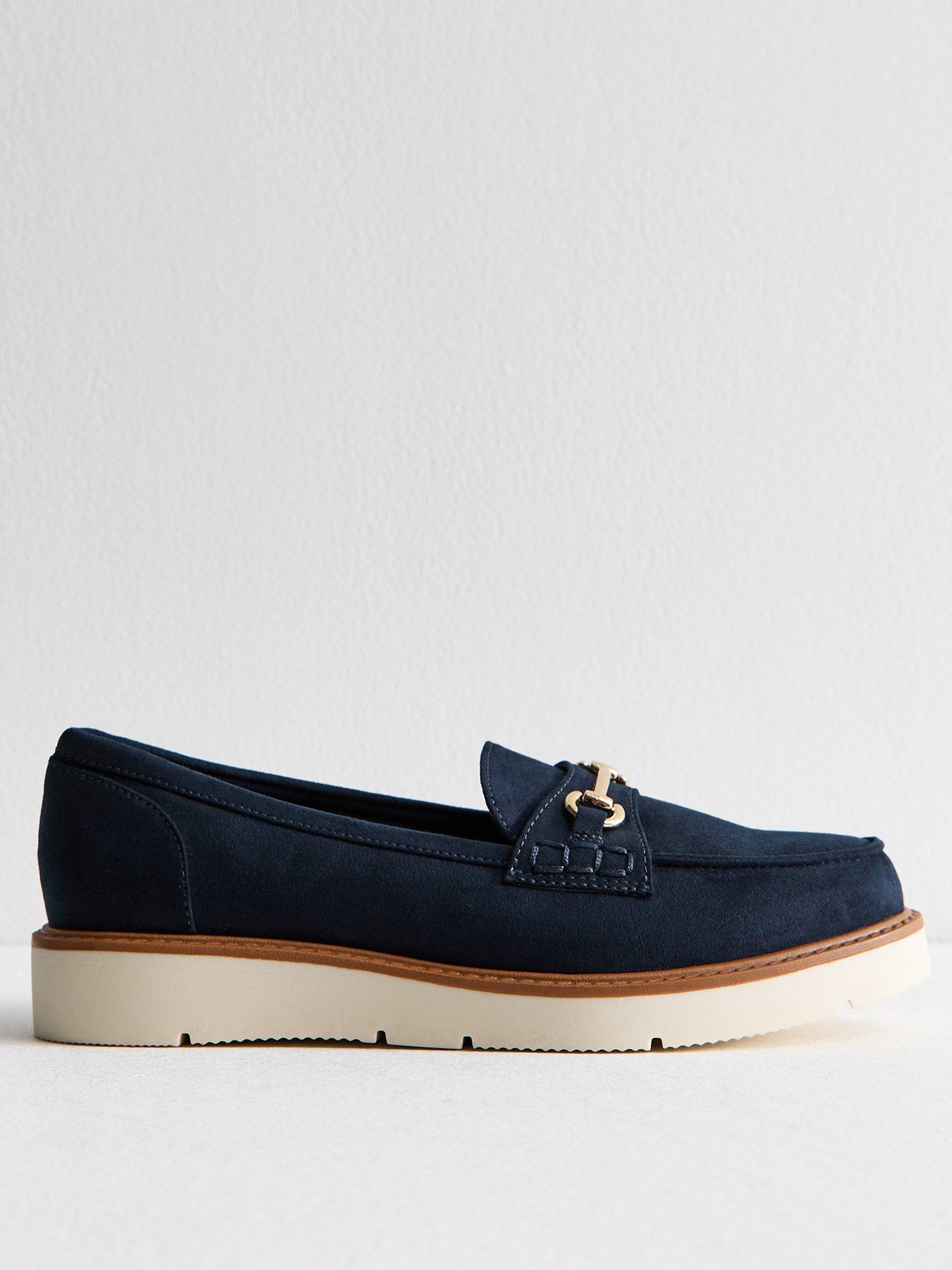Image of New Look Wide Fit Navy Faux Suede Snaffle Detail Loafers - Blue