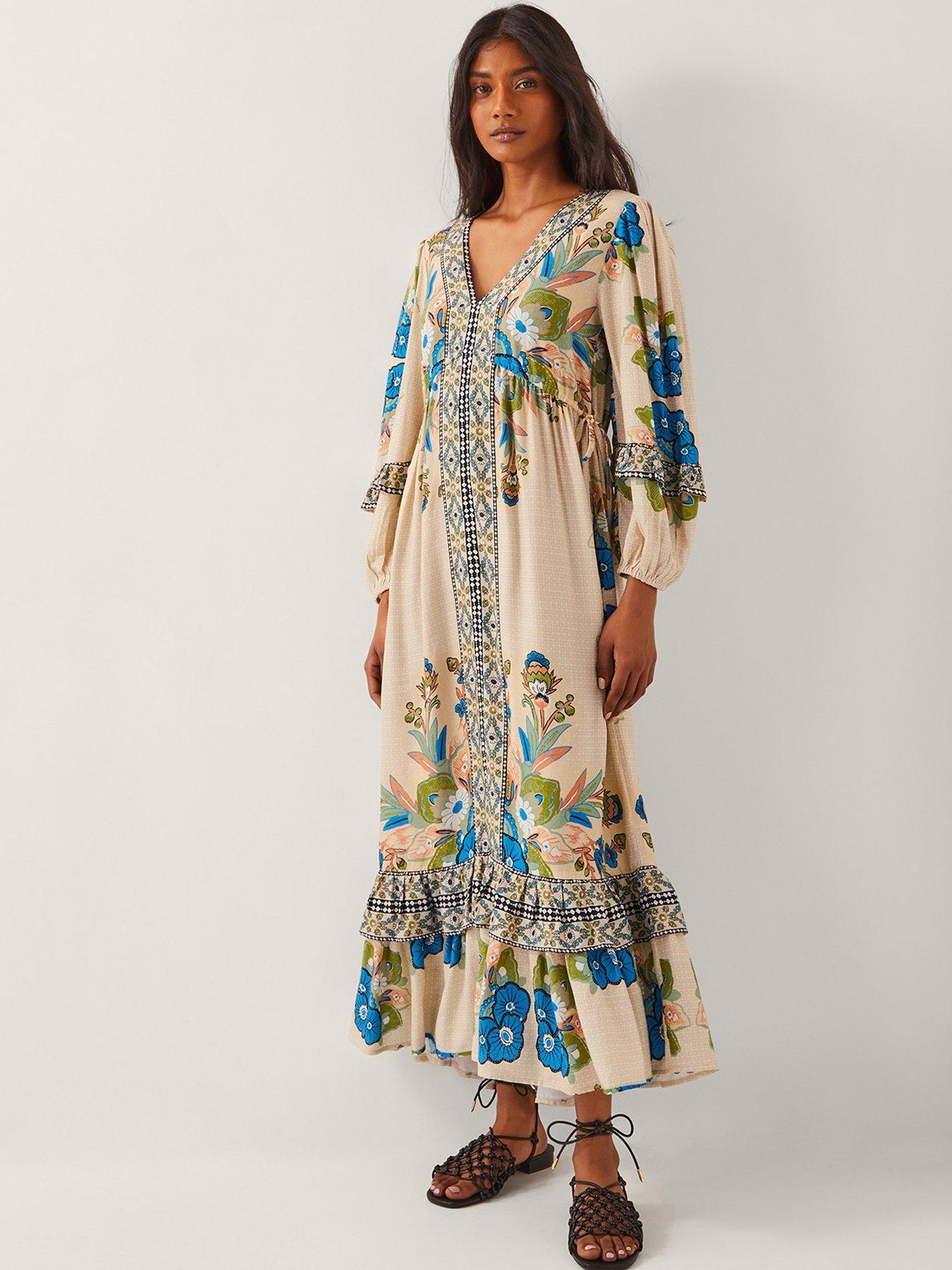 Image of Monsoon Kara Floral Dress - Ivory
