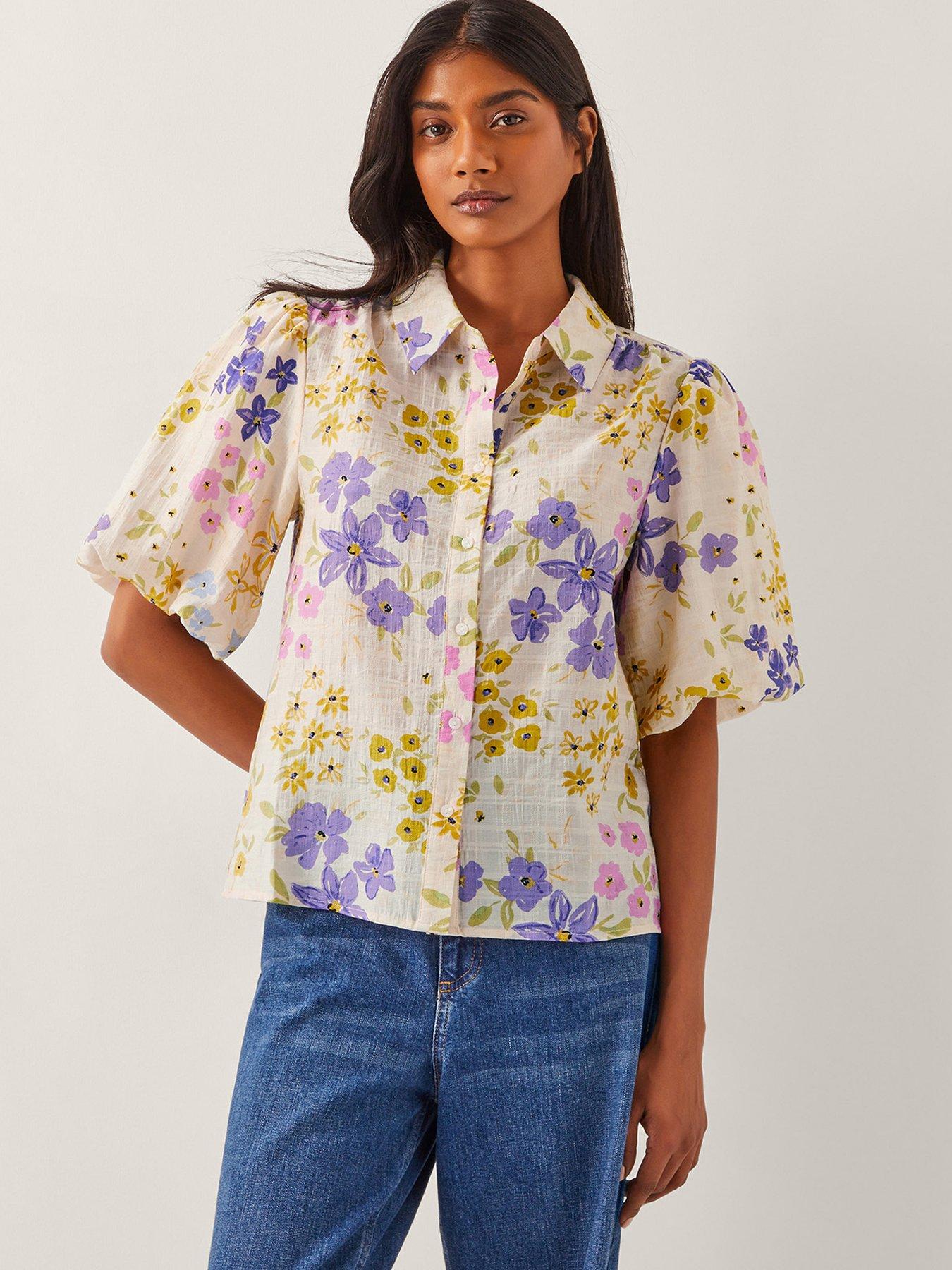 Image 1 of 5 of Monsoon Madeline Floral Shirt - Ivory