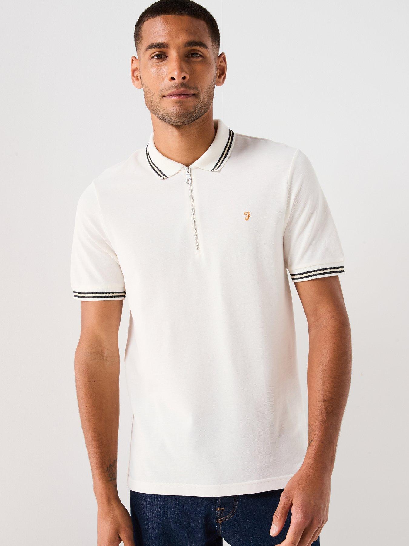 Image 1 of 4 of Farah Netton Zipped Polo Shirt - White