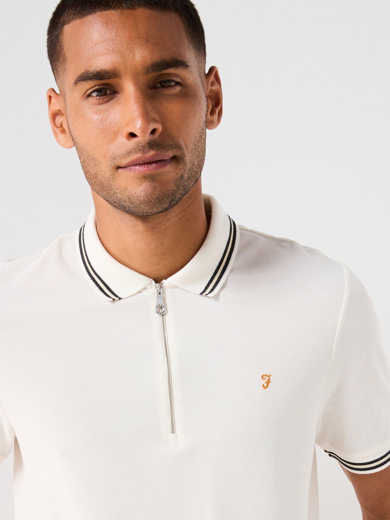 Image 4 of 4 of Farah Netton Zipped Polo Shirt - White