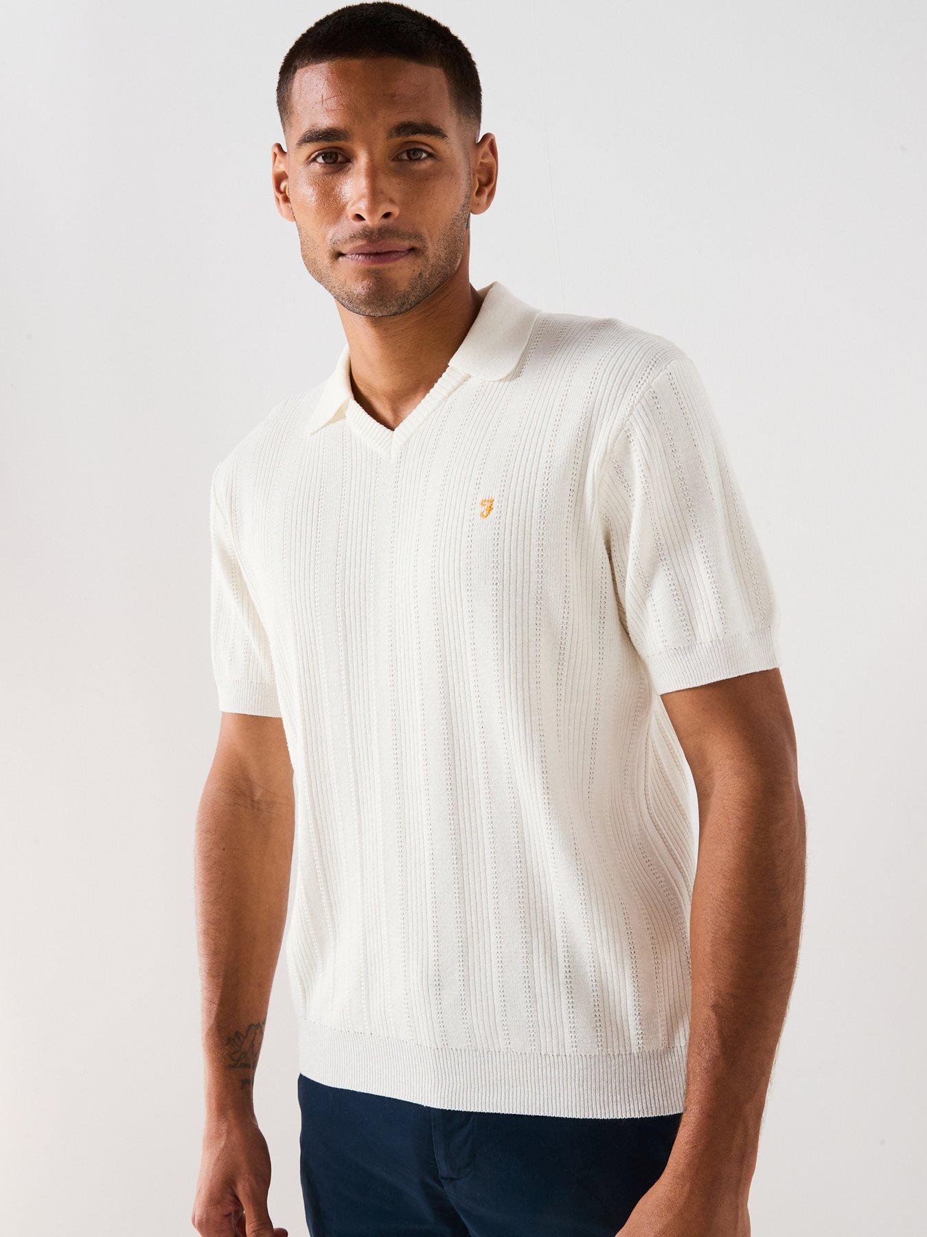 Farah Woodford Knitted Open Polo Shirt - White