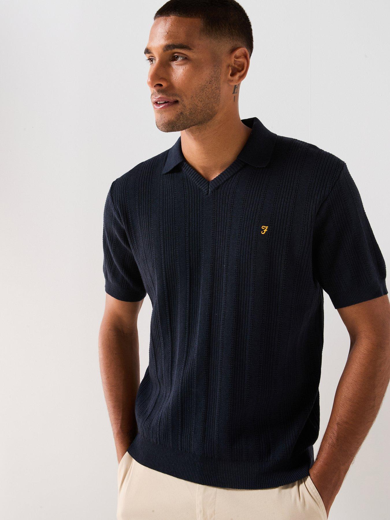 Image 1 of 6 of Farah Farah Woodford Knitted Open Polo Shirt- Navy