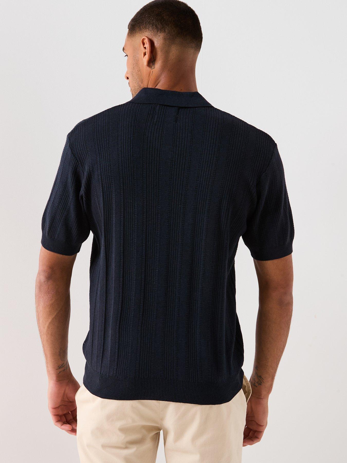 Image 2 of 6 of Farah Farah Woodford Knitted Open Polo Shirt- Navy