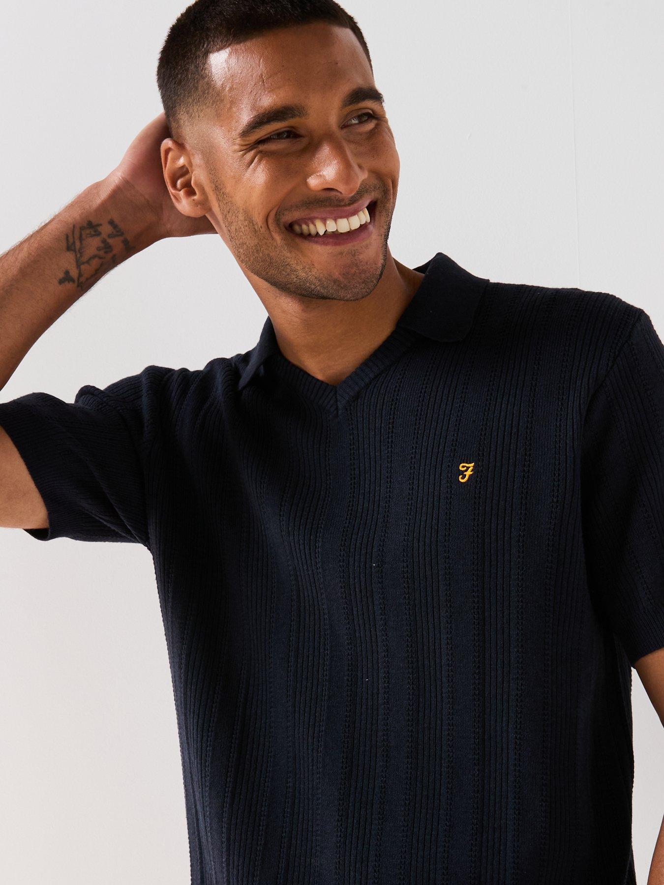 Image 4 of 6 of Farah Farah Woodford Knitted Open Polo Shirt- Navy