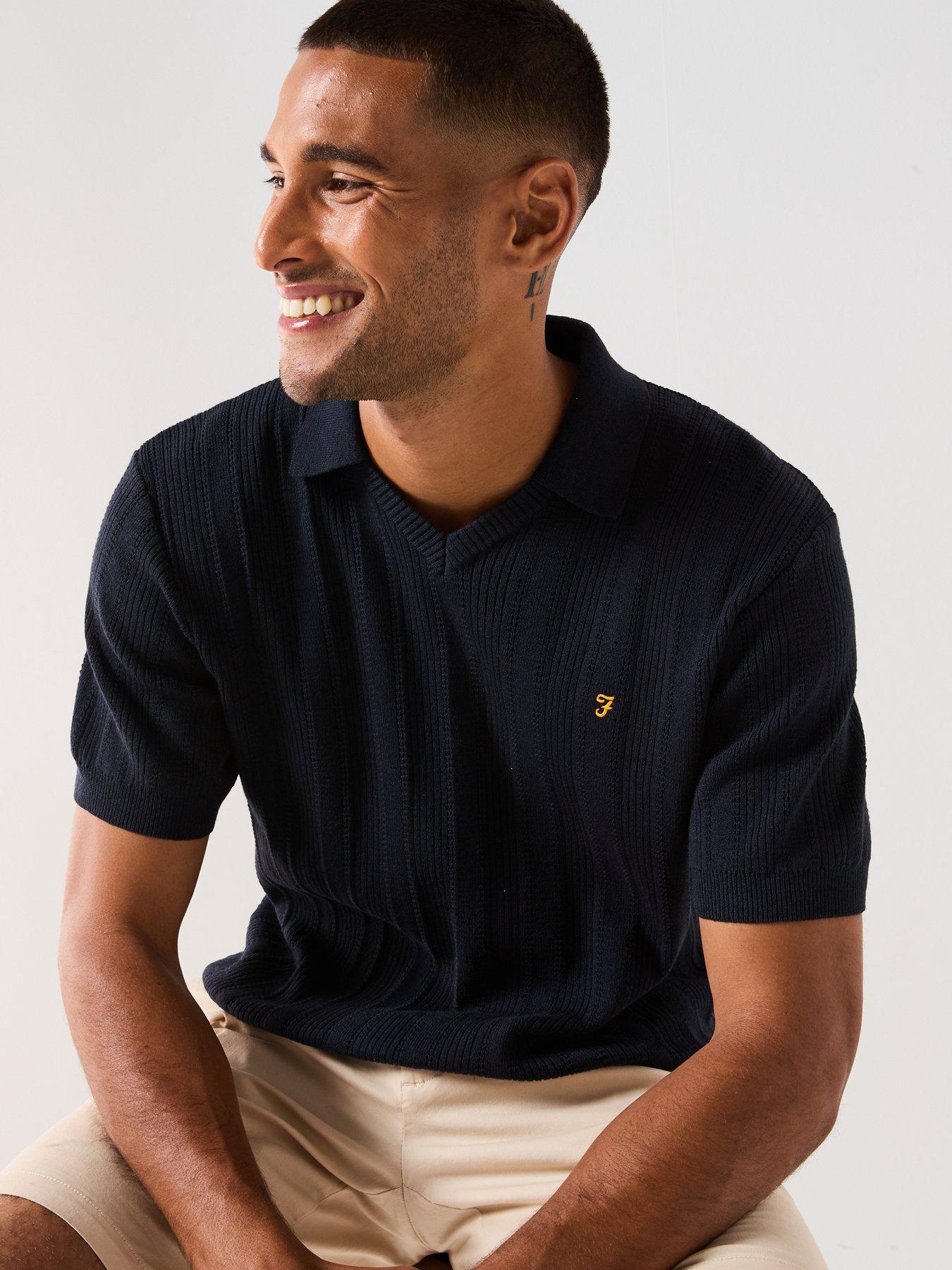 Image 6 of 6 of Farah Farah Woodford Knitted Open Polo Shirt- Navy