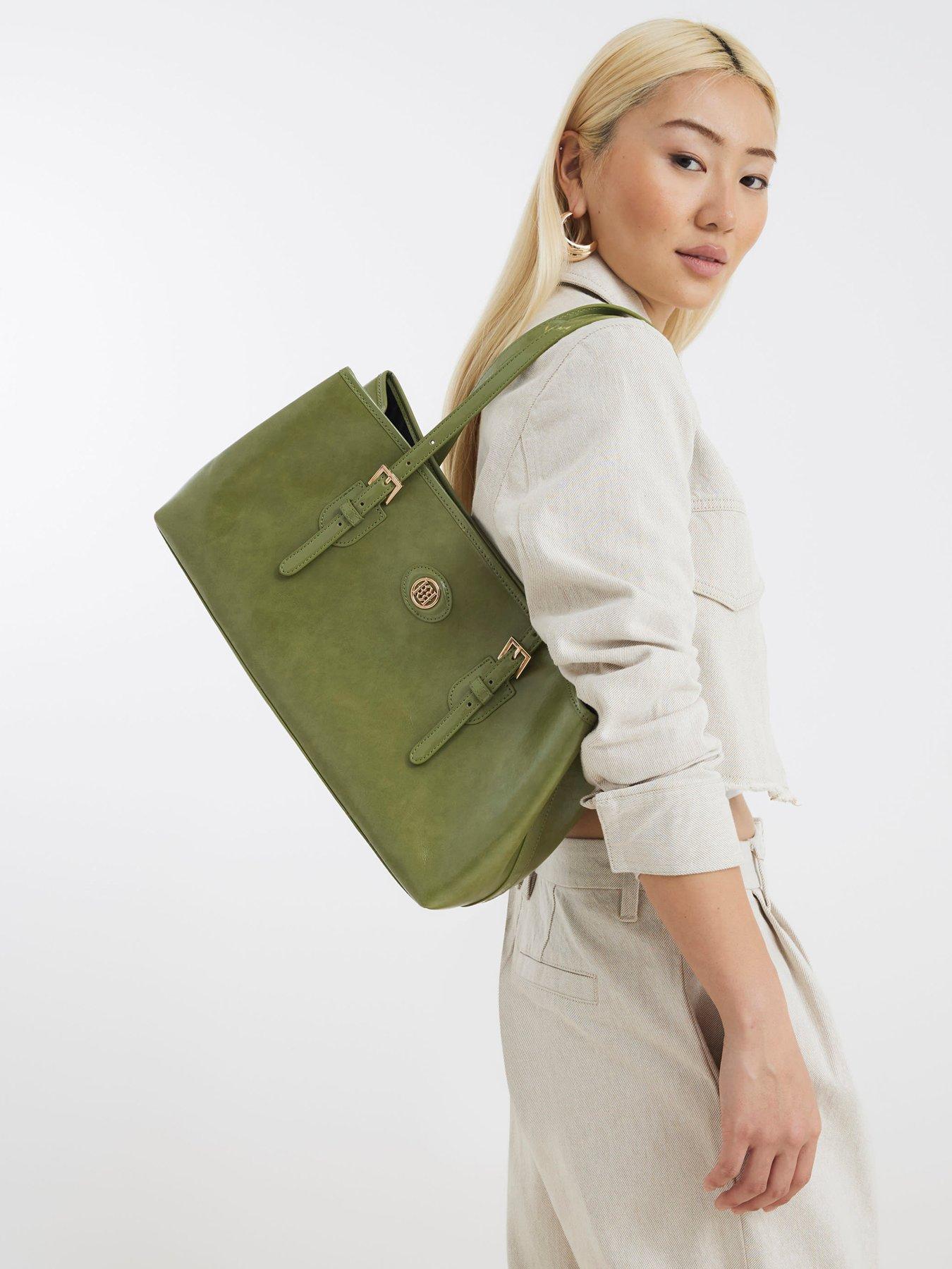 River Island East West Buckle Tote - Green