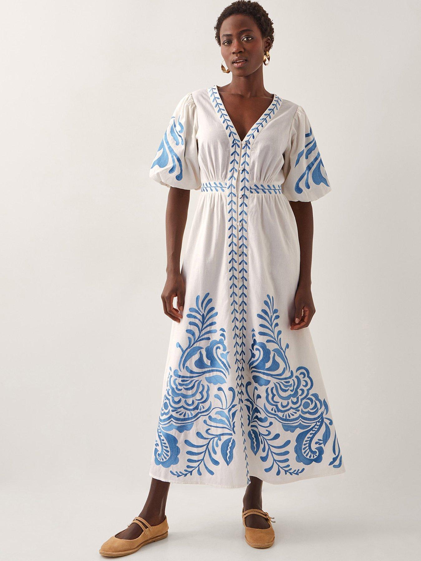Image 1 of 4 of Monsoon Maria Embroided Dress - White