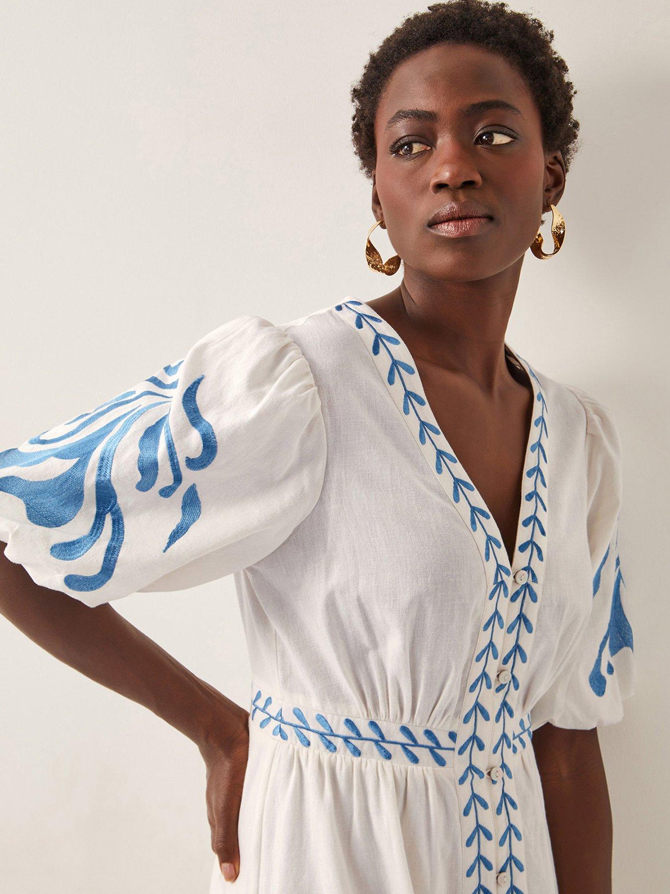 Image 4 of 4 of Monsoon Maria Embroided Dress - White
