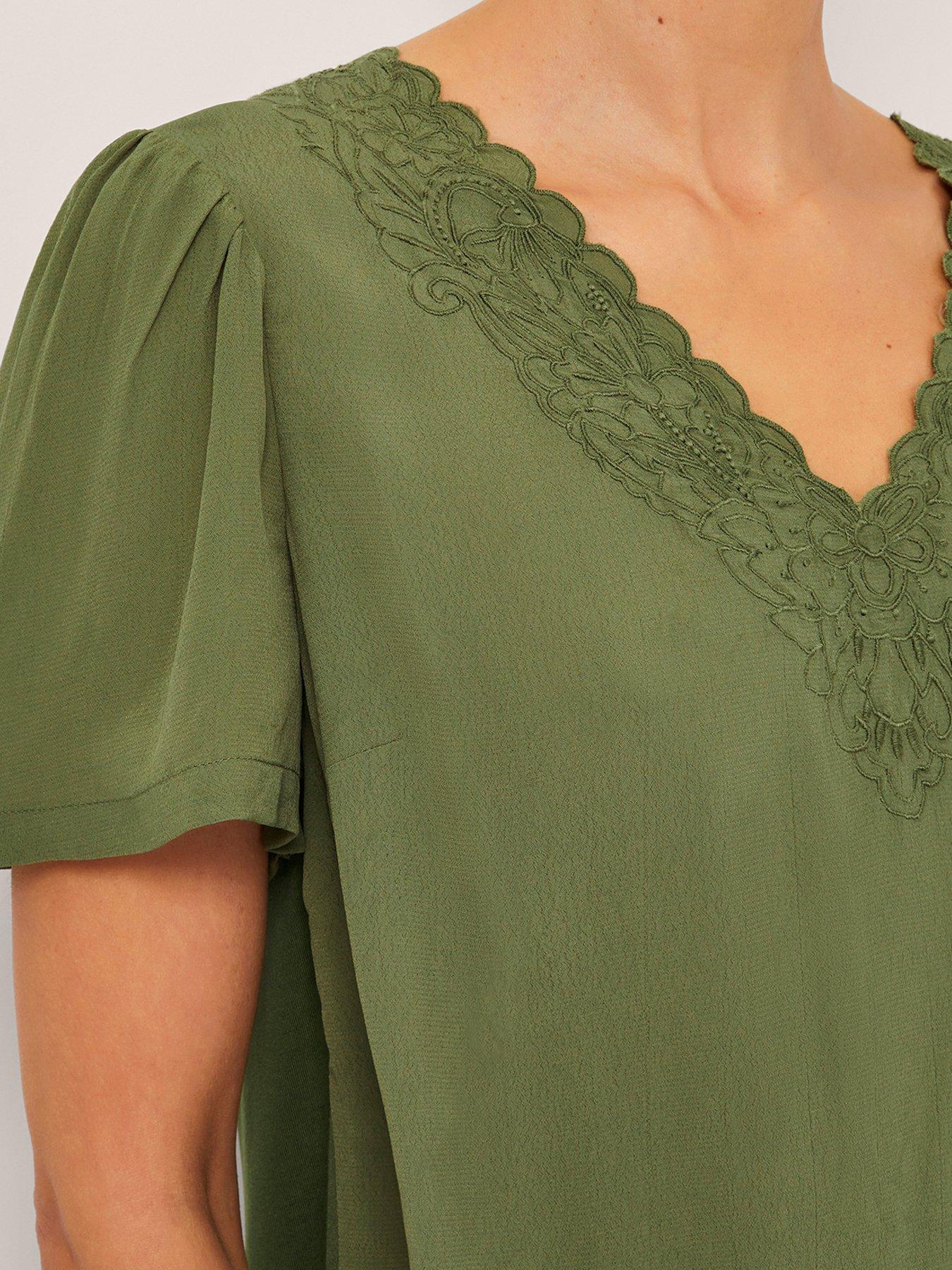 Image 5 of 5 of Monsoon Lisa Lace Detail T-Shirt - Khaki