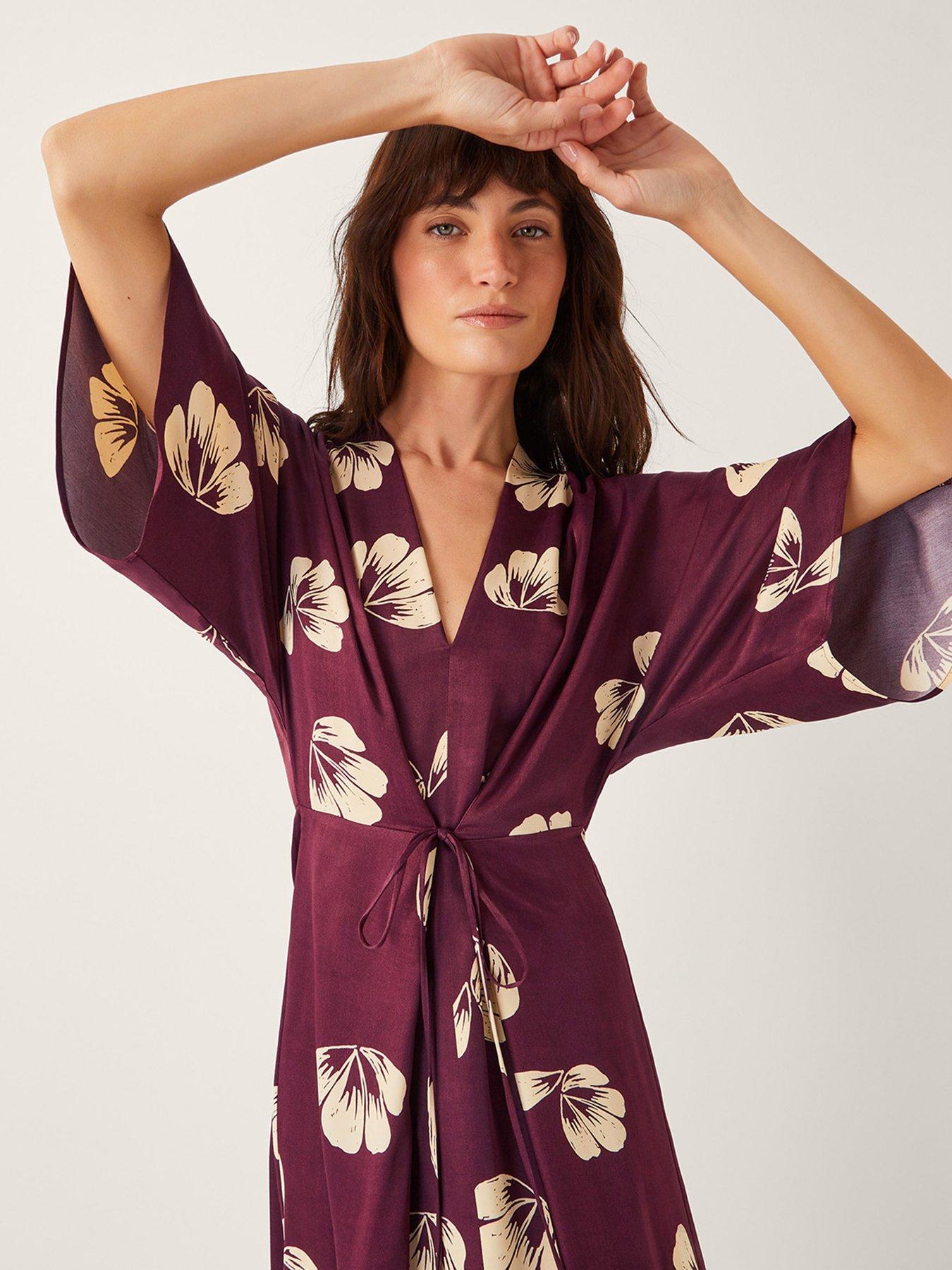 Monsoon Roz Floral Dress - Burgundy | Very Ireland