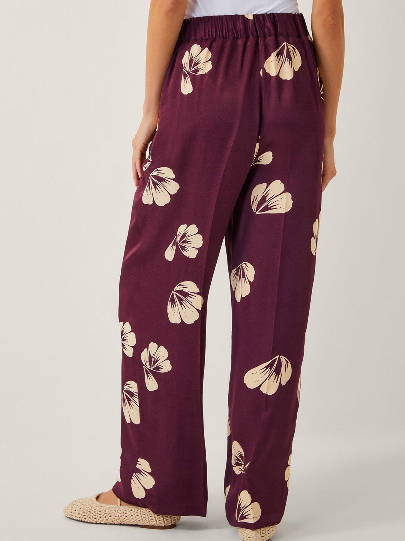 Image 2 of 6 of Monsoon Roz Floral Trousers - Burgundy