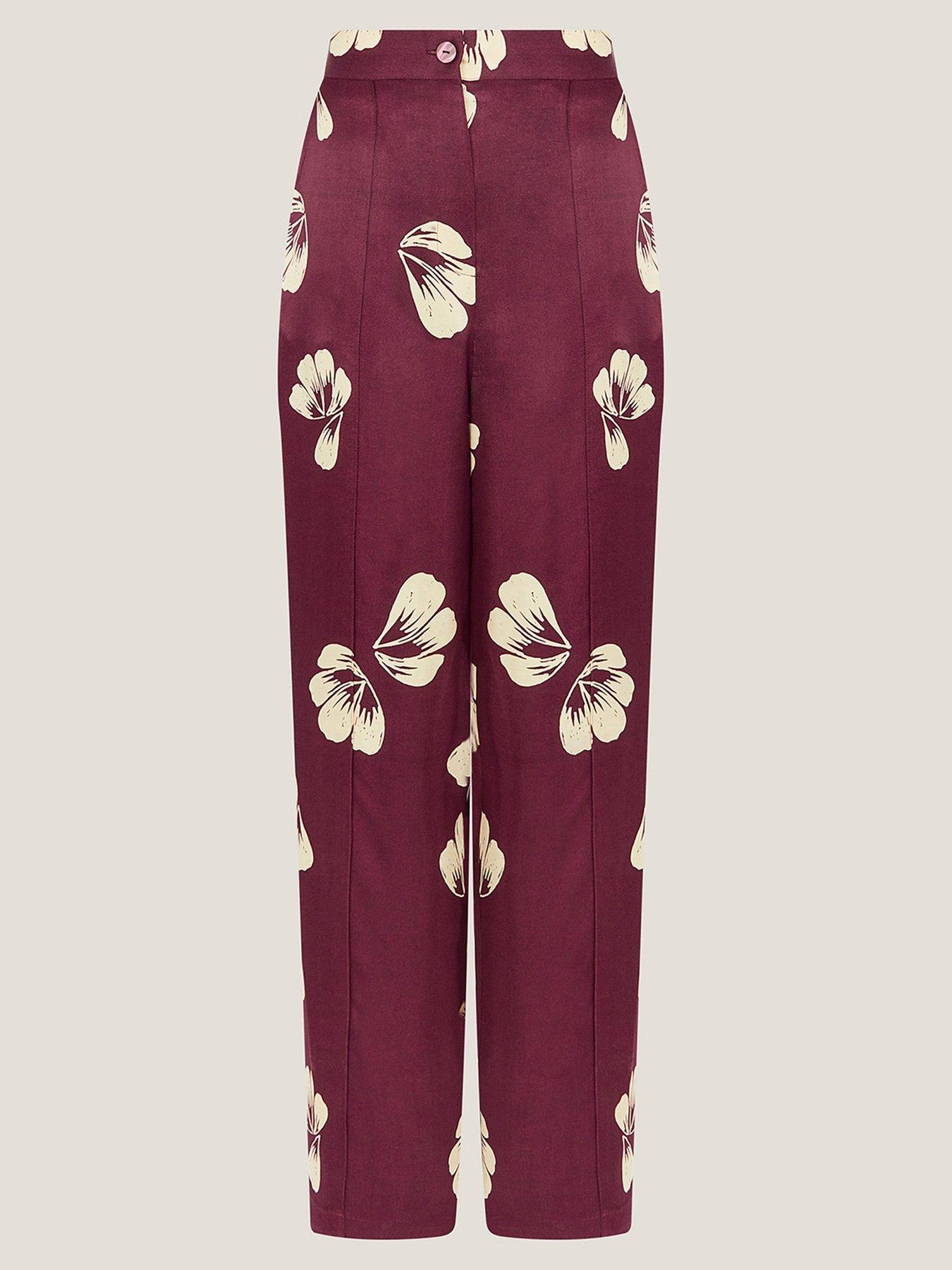 Image 3 of 6 of Monsoon Roz Floral Trousers - Burgundy