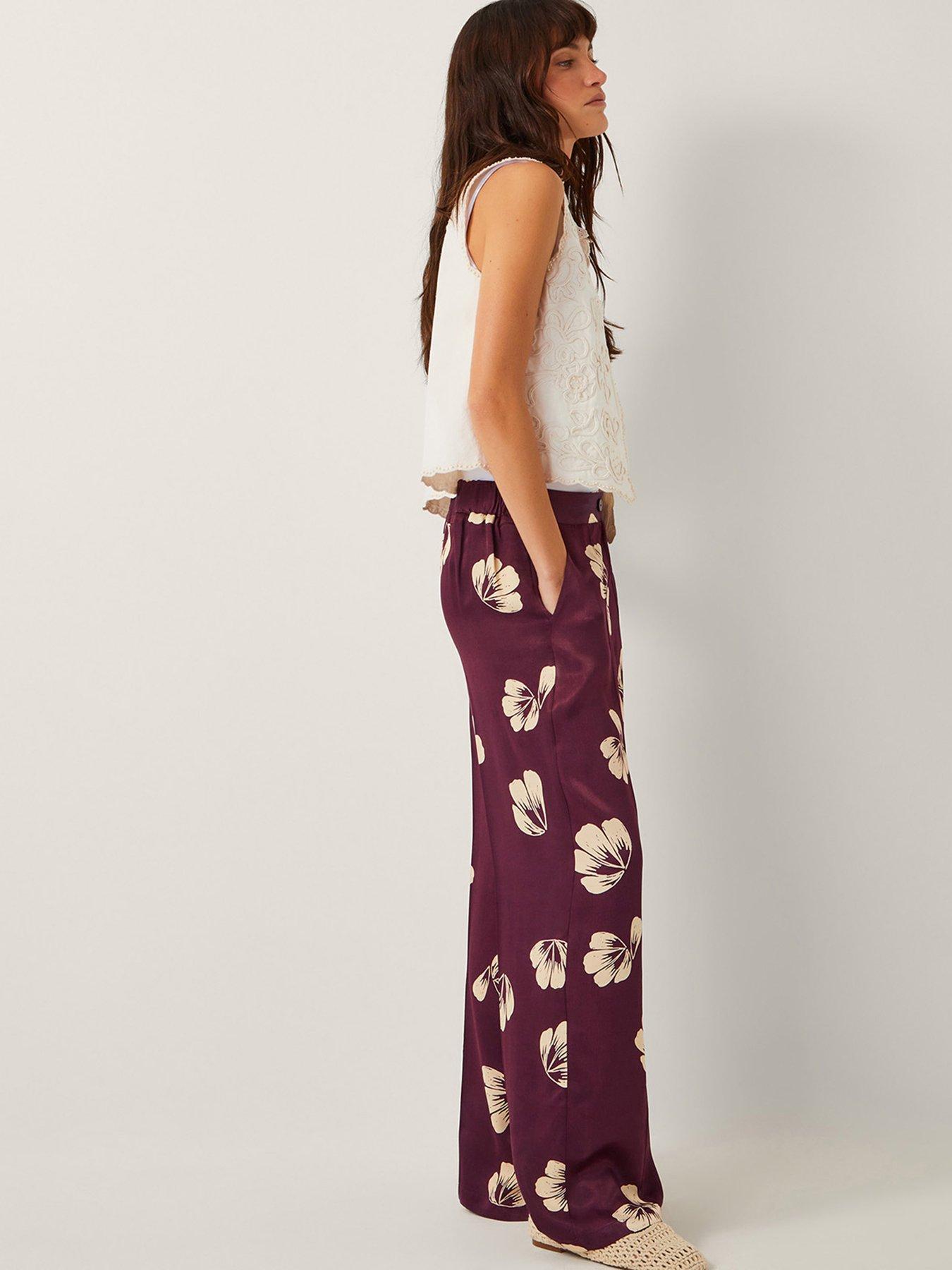 Image 4 of 6 of Monsoon Roz Floral Trousers - Burgundy