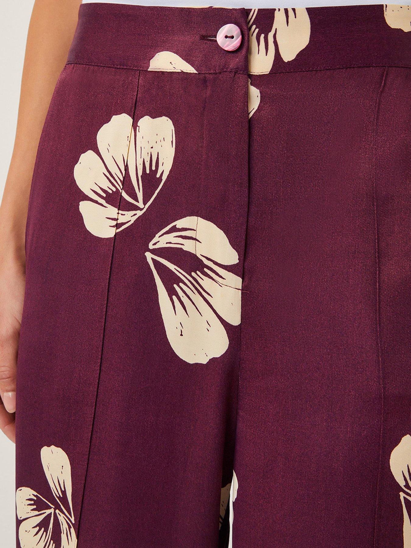 Image 5 of 6 of Monsoon Roz Floral Trousers - Burgundy