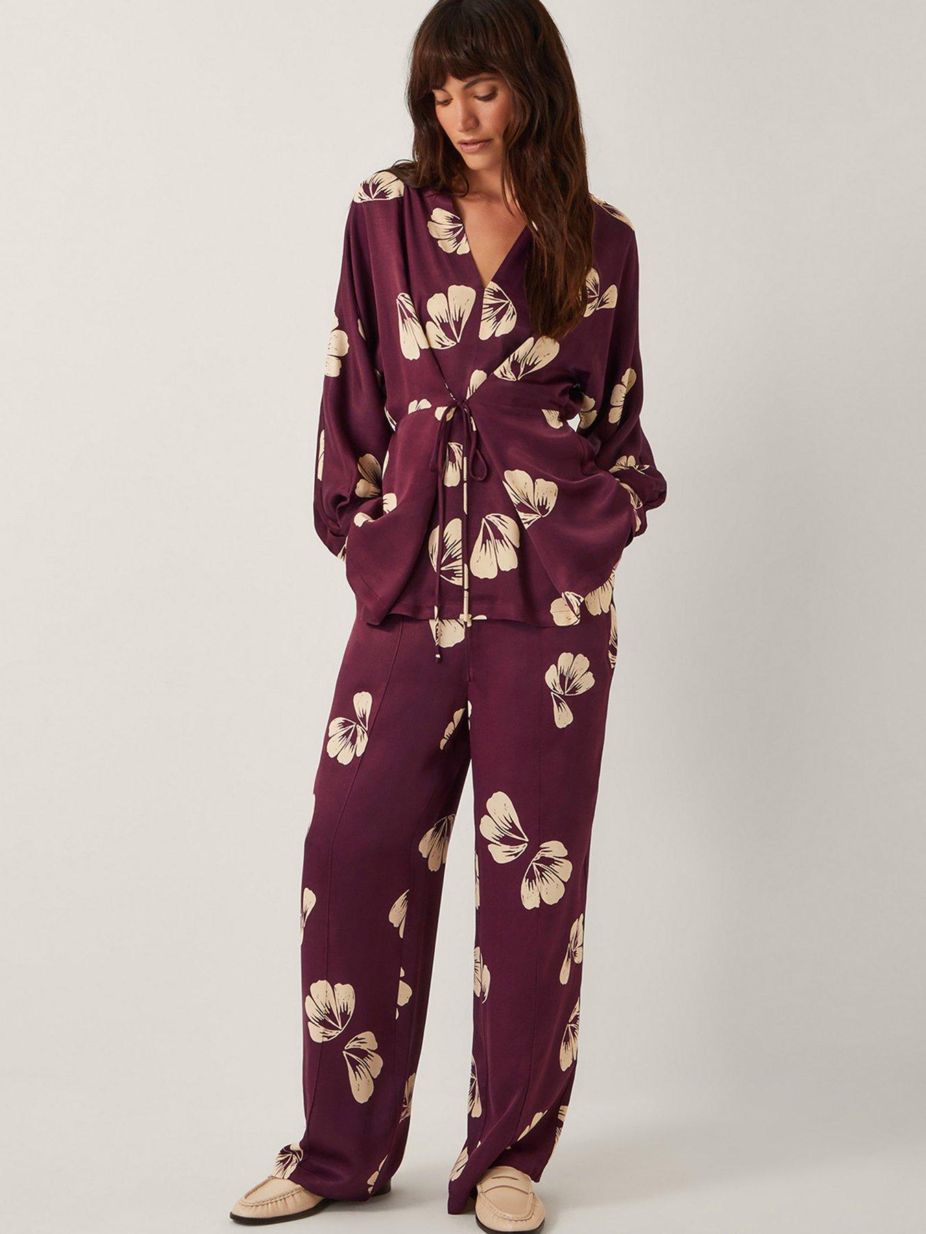 Image 6 of 6 of Monsoon Roz Floral Trousers - Burgundy