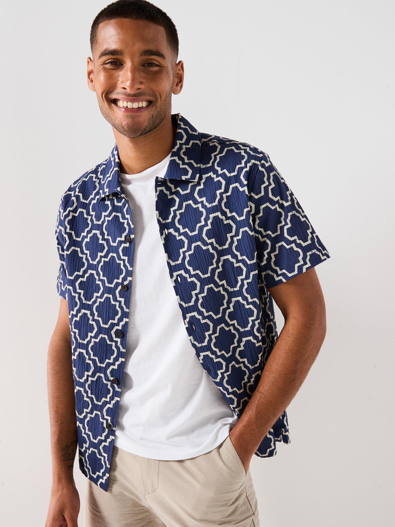 Farah Farah Astral Print Relaxed Short Sleeve Shirt- Blue