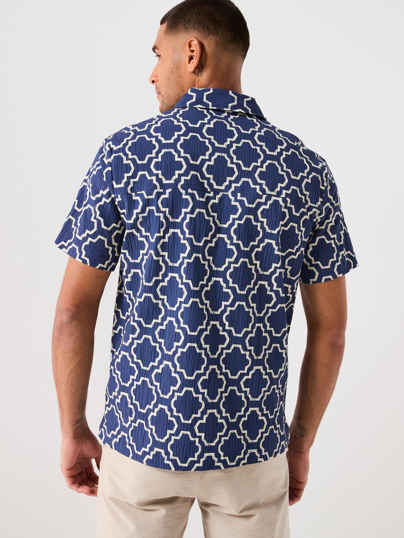Image 2 of 4 of Farah Farah Astral Print Relaxed Short Sleeve Shirt- Blue