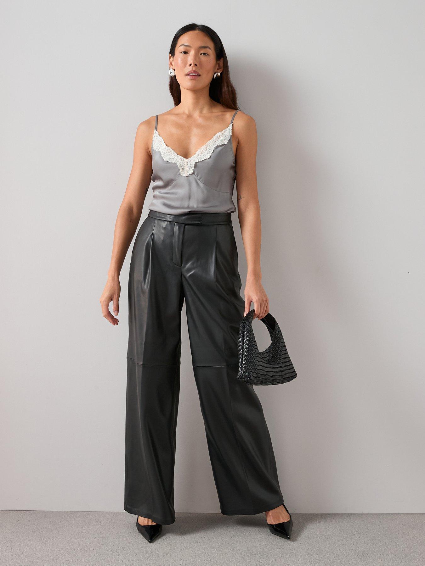 Image 5 of 7 of The Very Collection Lace Trim Satin Cami Top - Grey